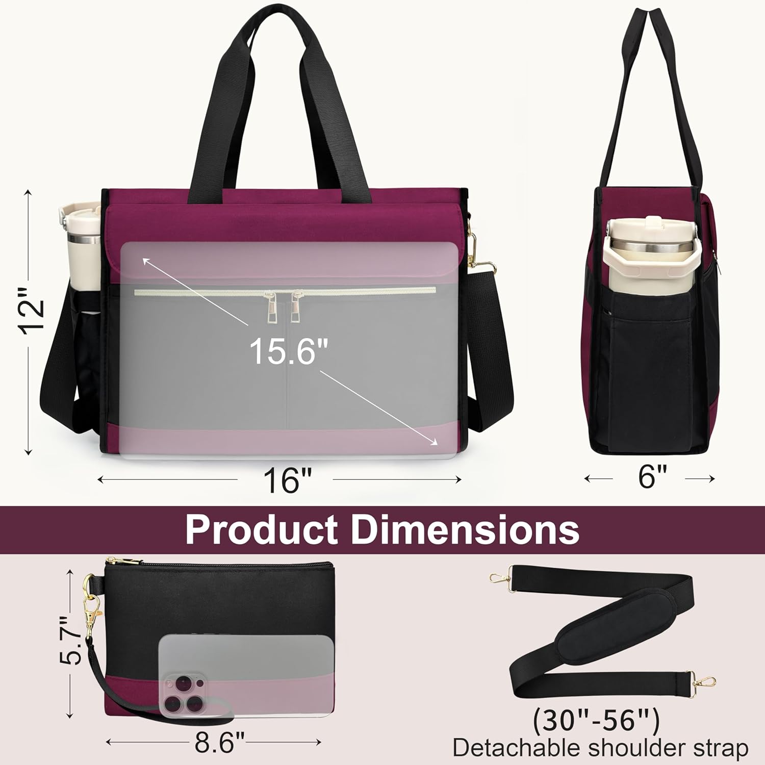 Laptop Bag for Women - 15.6 Inch Tote Work Bag with Compartments Nurse Teacher Bag Large Lightweight Office Handbag - Image 6