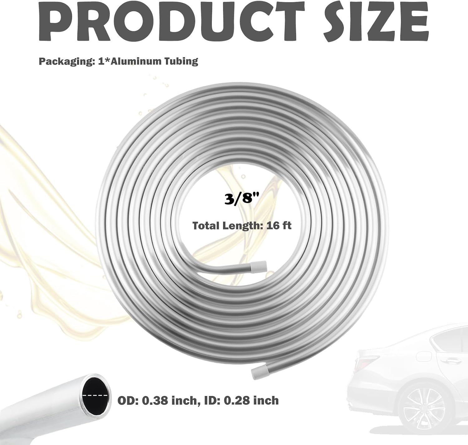 16Ft 3/8 Fuel Line Aluminum Tube,Cuttable & Bendable 650 PSI Metal Fuel Line Gas Lines Replacement,Universal Aluminum Tubing Car Accessories for Fuels/Transmission System (3/8in)