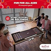 Vista 5 de Swooc Games® Shuffleboard y Curling Premium 2 en 1 Mesa de Shuffleboard de Madera Maciza 100% (4 pies) Más de 5 Formas de Jugar