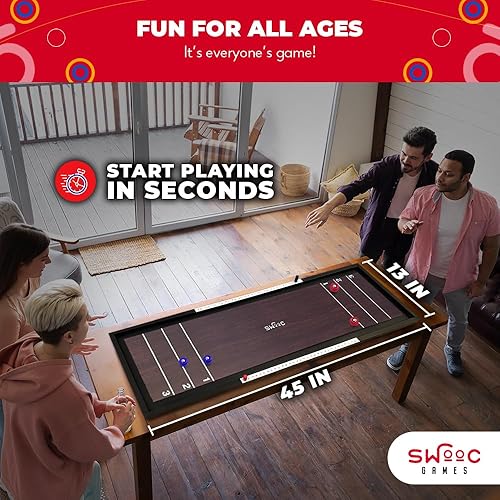 Miniatura 5 de Swooc Games® Shuffleboard y Curling Premium 2 en 1 Mesa de Shuffleboard de Madera Maciza 100% (4 pies) Más de 5 Formas de Jugar