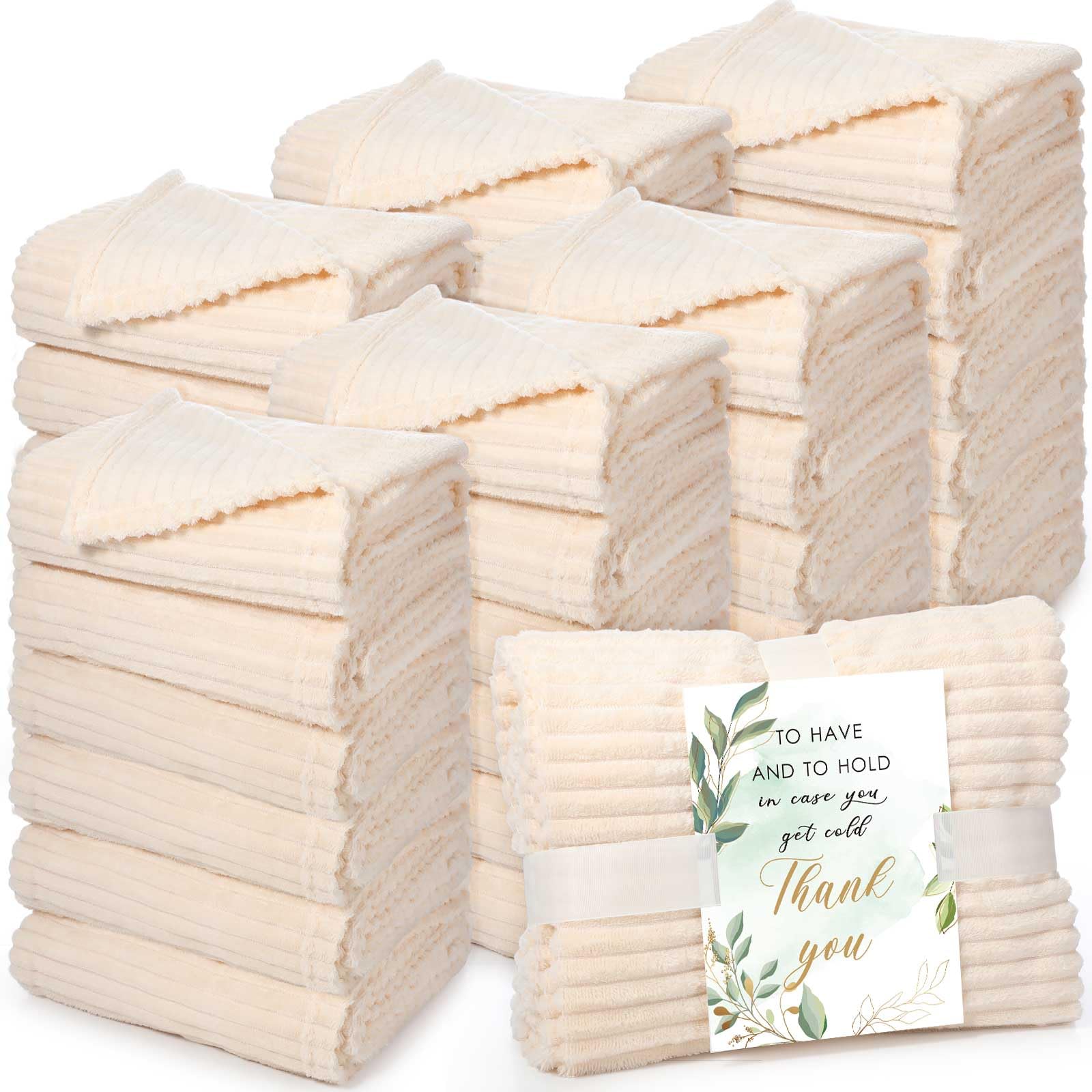 Photo 1 of Buryeah 36 Pcs Wedding Flannel Fleece Throw Blanket Bulk with Thank You Card and Ribbon, 50 x 60 in Oeko-TEX Standard 100 Certified Blankets Outdoor Wedding, Guest Party Souvenirs (Ivory)