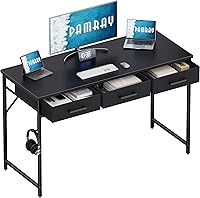 Vista 10 de Pamray Escritorio pequeño para computadora de 32 pulgadas con 2 cajones para dormitorio, estudio, escritura, mesa de oficina en casa para espacios