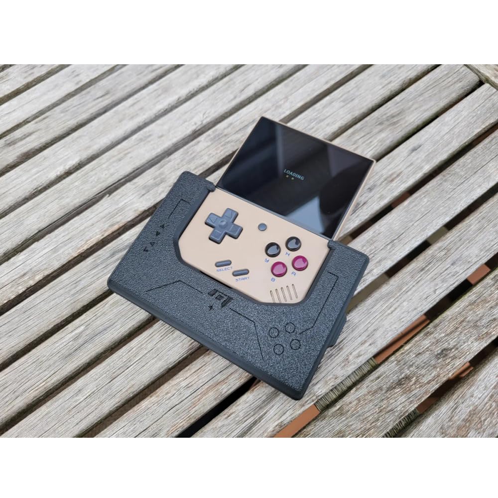 Schutzhülle für MIYOO MINI Plus, tragbare Schutzhülle mit Schnappverschluss, rutschfeste Aufbewahrungsbox für Handheld-Spielkonsolen, Display-Ständer, 3 in 1, schwarz