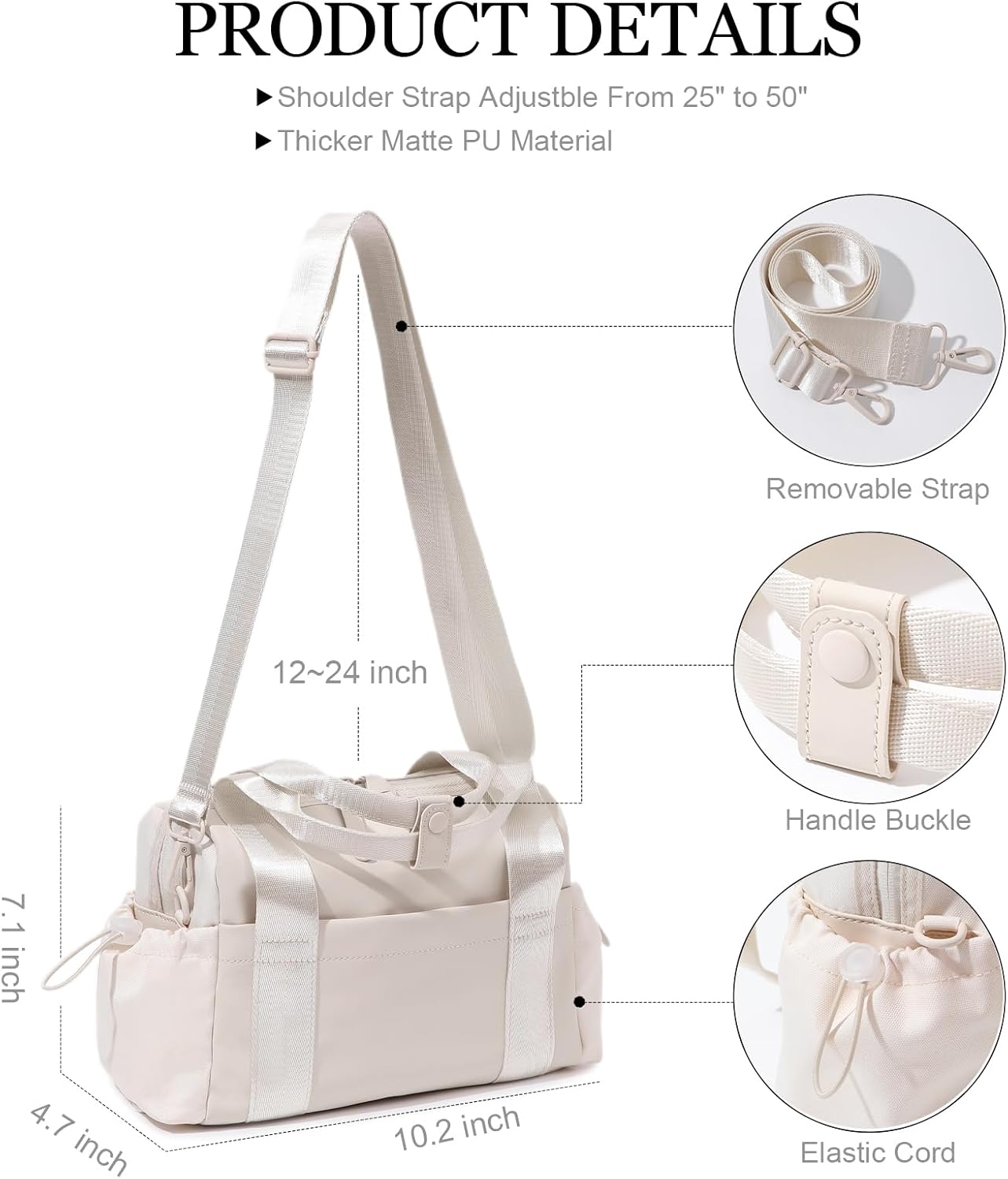 Small Gym Bag for Women, Mini Crossbody Gym Duffle Bag with Wet Compartment, Carry on Gym Tote Bag for Workout Dance Sport Travel (Mini-Beige) - Image 4