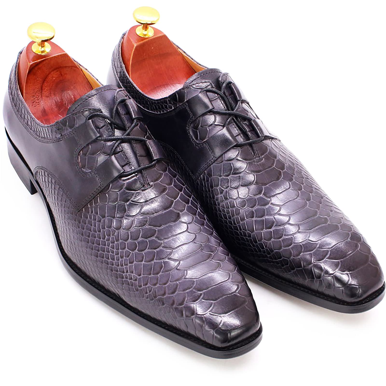 Men's Grey Classic Oxfords Formal Dress Shoes Brogues Derbys Breathable Leather Lace-Ups,-43