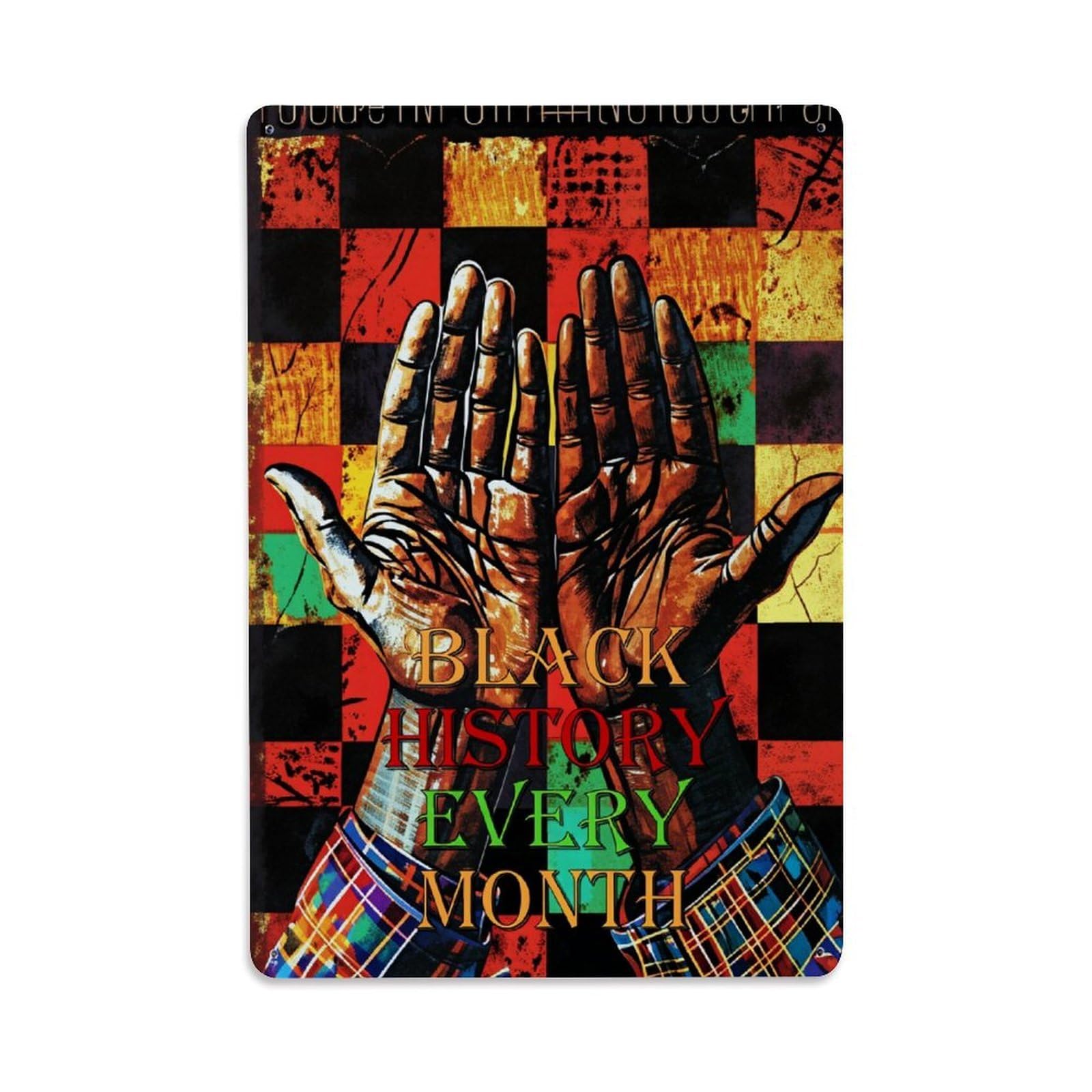 Enderetf Vintage Colorful Checkered Background Hands Pattern Tin Sign Metal Poster, Home Bar Garage Man Cave Cafe Indoor & Outdoor Wall Decoration 8X12inches