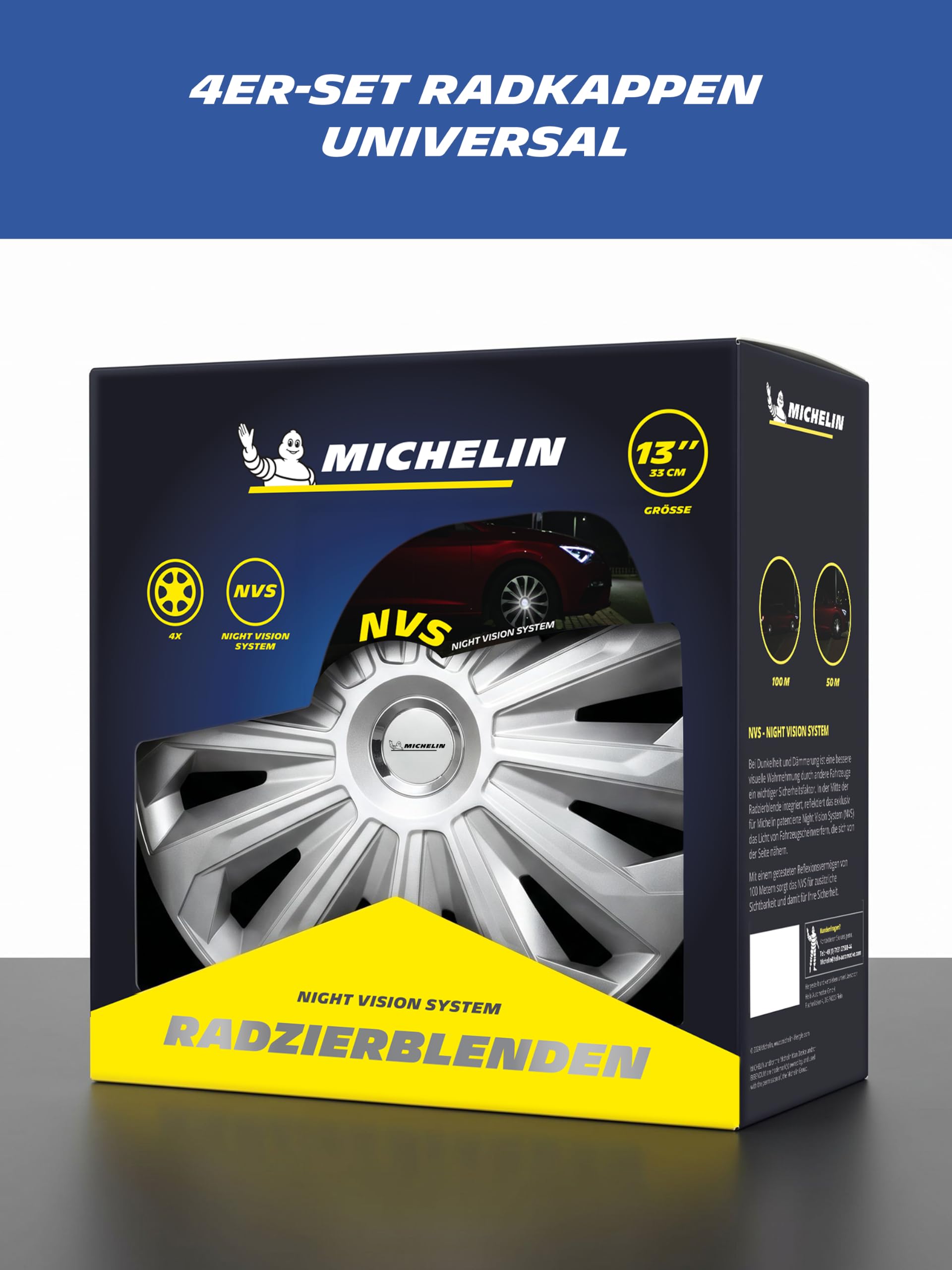 Michelin 92000 Kit d'enjoliveurs Modèle 43RC, 4 pièces, 33,02 cm (13 pouces) avec système réflecteur N.V.S., argentés