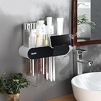 Vista 1 de Soportes para cepillos de dientes para baños montados en la pared, 2 tazas de soporte magnético para cepillos de dientes, kit familiar