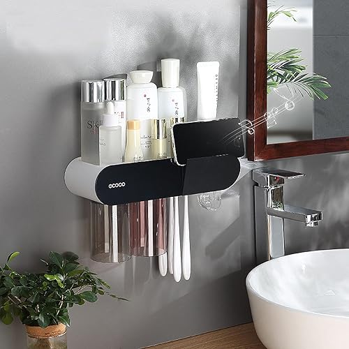 Miniatura 10 de Soportes para cepillos de dientes para baños montados en la pared, 3 tazas magnético para cepillos de dientes con dispensador de pasta de dientes,