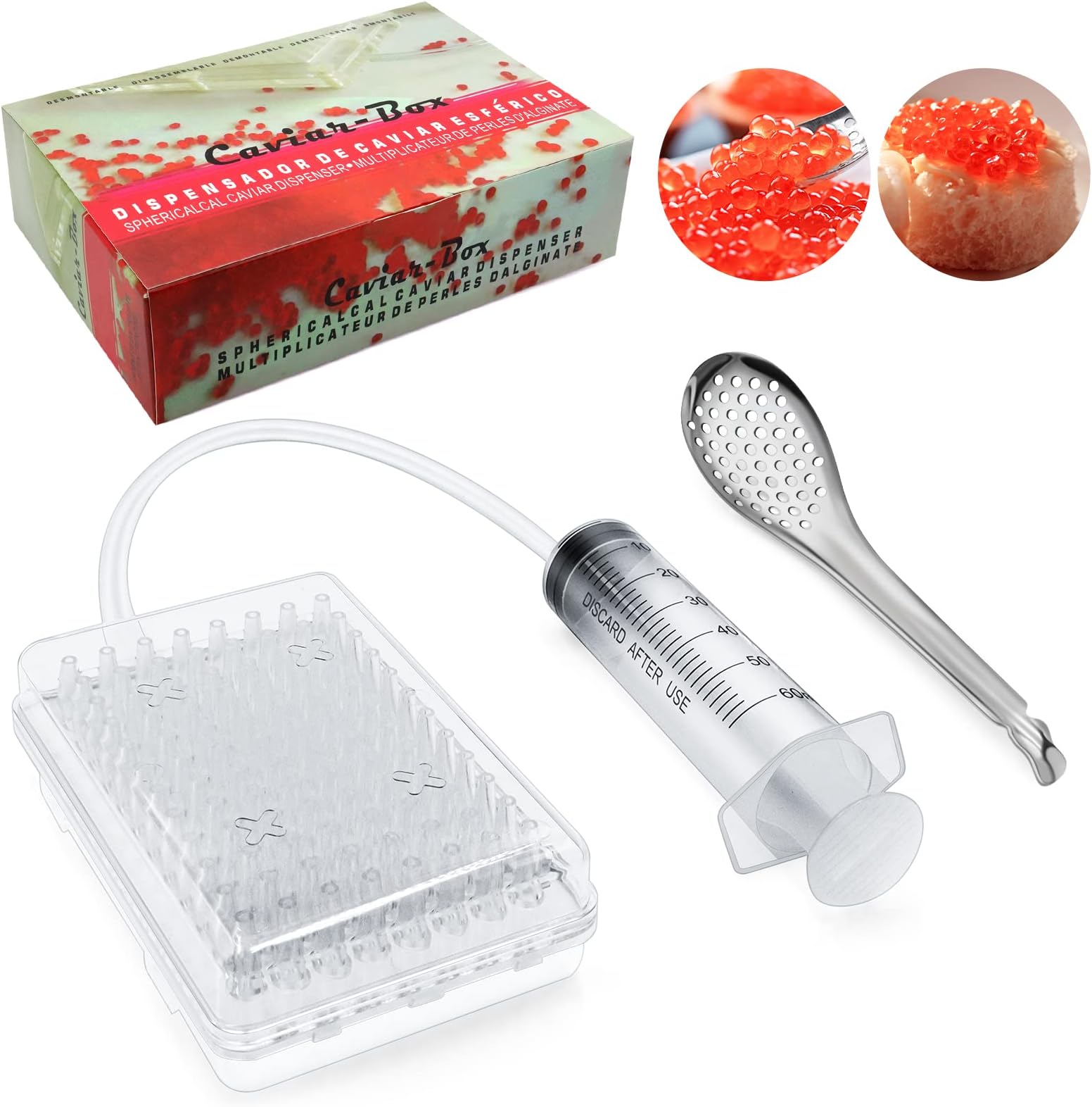 Ortsoon Caviar Maker Box, Spherification Dropper, Spherical Caviar Dispenser Rapid Popping Molecular Gastronomy Kit with Caviar Spoons, Suction Tray & Syringe (caviarmakerbox)