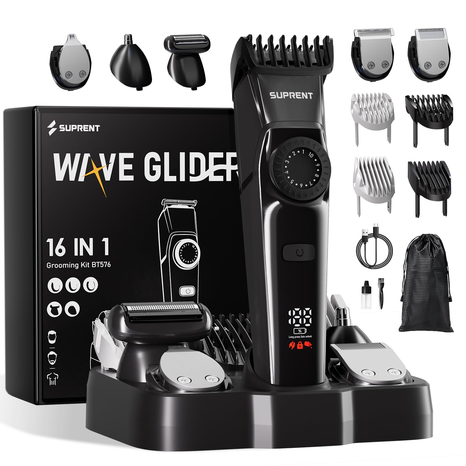 SUPRENT Adjustable Beard Trimmer For Men, Cordless Electric Beard