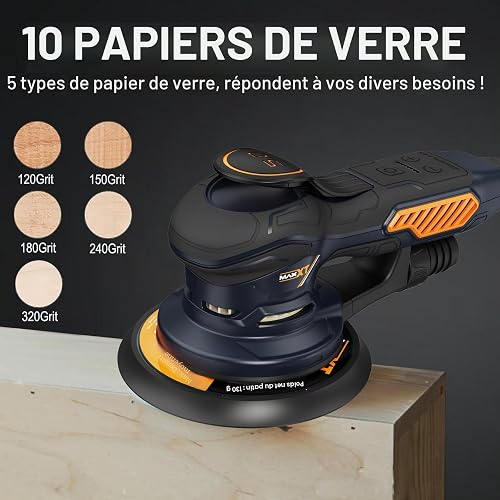 MAXXT Ponceuse Excentrique,350W 6 vitesses variables Ponceuse orbitale 10000RPM,Papier de Verre 10PCS, idéal pour le Ponçage des Produits en Bois et plus encore - 5