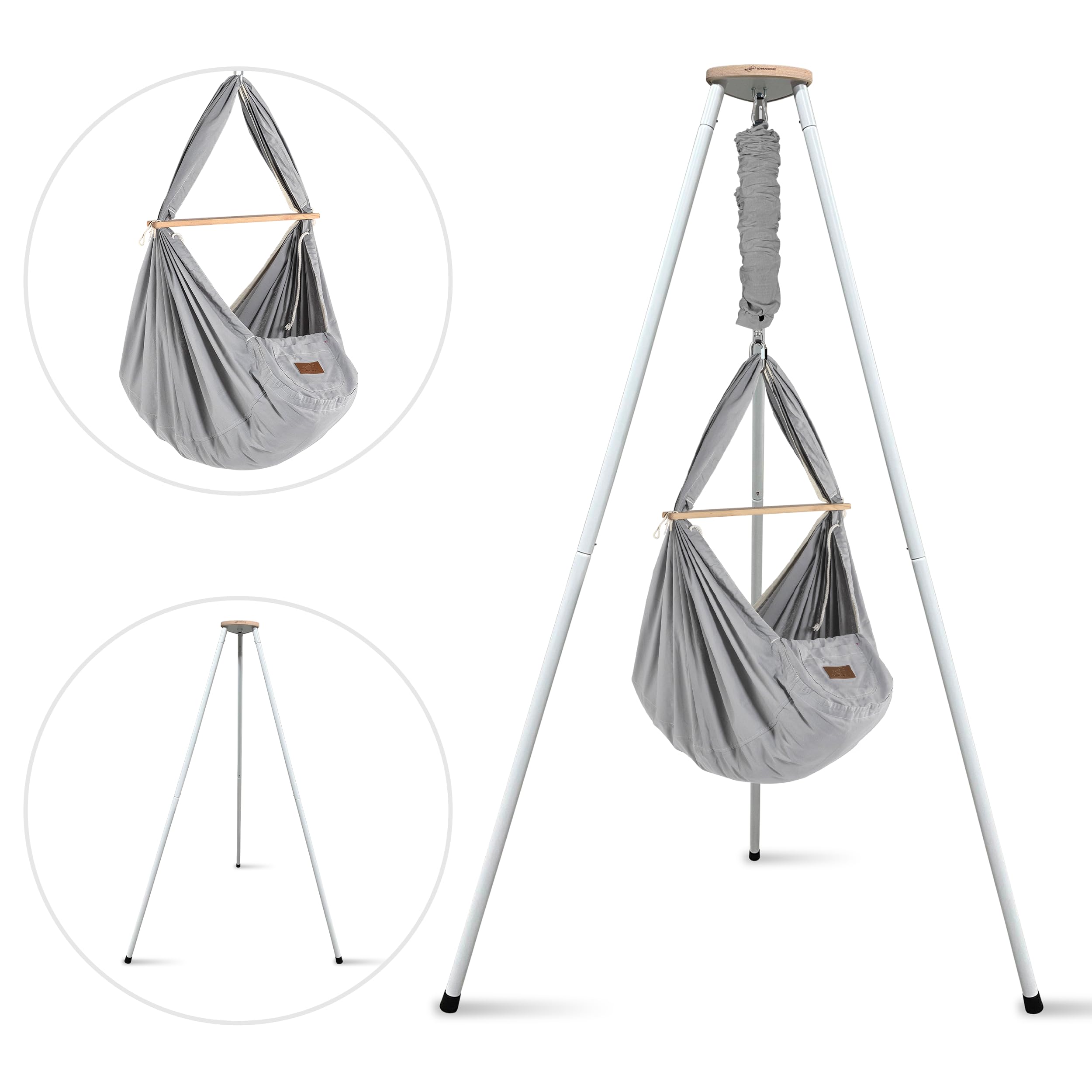 SCHMUSEWOLKE Federwiege Bio Grey - mit Tipi weiß - Hängematte für Babys und Kleinkinder ab Geburt bis 3 Jahre - Bio-Baumwolle - Mit Schafwollmatratze