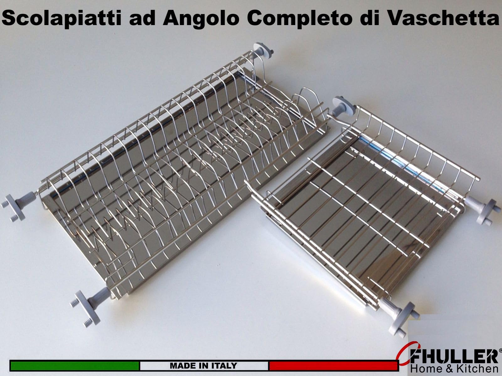 Kit Scolapiatti Angolare da Incasso 61x62 completo di Vaschette in Acciaio Inox