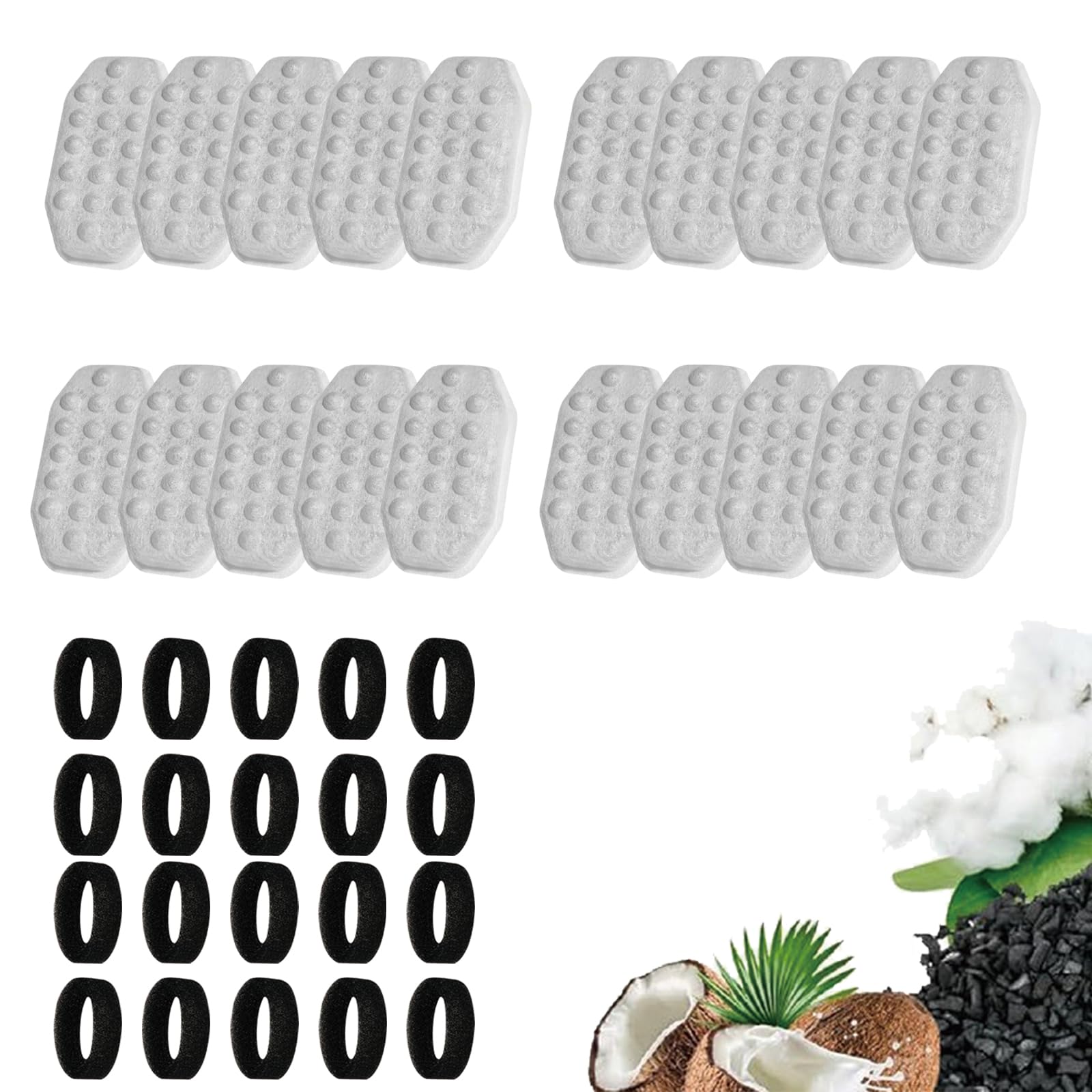 20 Pack Cat Water Fountain Filters with 20 Pack Pre-Filter Sponges for Rellaty and Neareal 3.2L/108oz Cat Water Fountain Automatic Pet Fountain