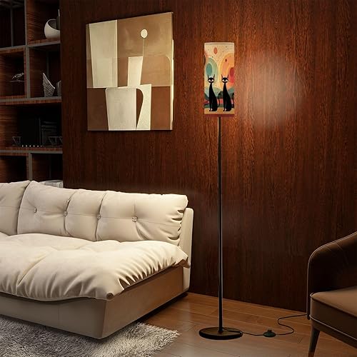 Miniatura 2 de Modern Standing Lamps Mid Century Black Cat Retro Atomic Starburst Modern Abstract Geometric Floor Lamp Metal Pole Lamp with Linen Lampshade for