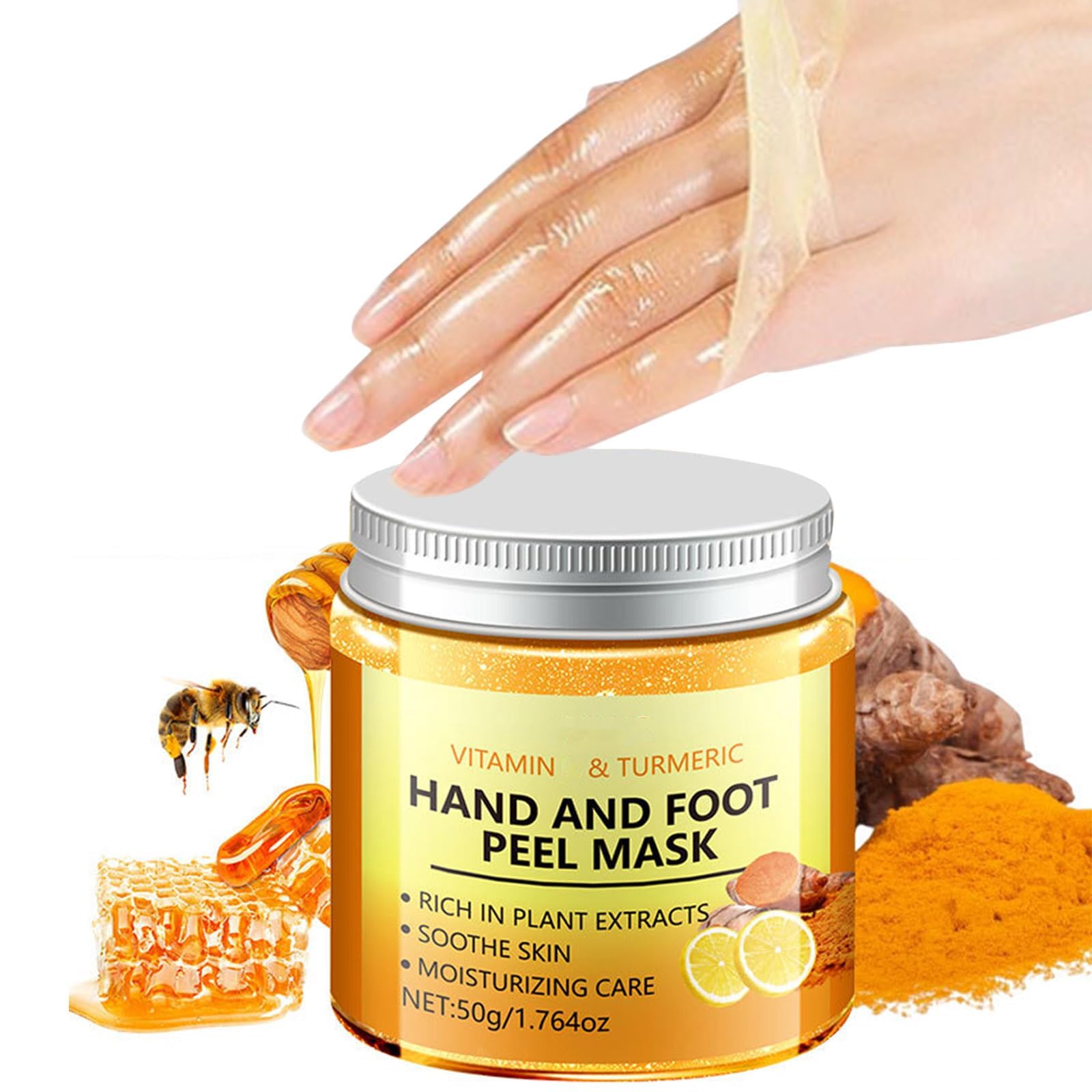 Turmeric Hand and Foot Peel Mask, Moisturizing Hydrating Nourishing Exfoliating Hand Film Hands Care Paraffin