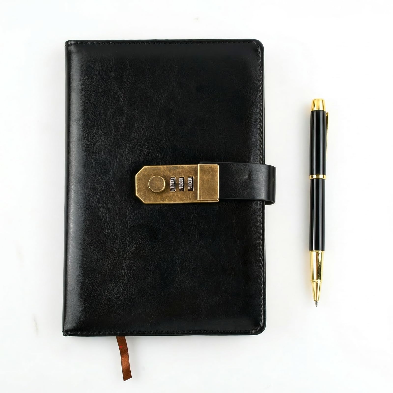 Ziyonix A5 Password Notebook with Pen, 200 Pages PU Leather Journal with Lock, Vintage Locked Daily for Men and Women, Refillable Hardcover Notebook for Writing Personal Planner Organizer