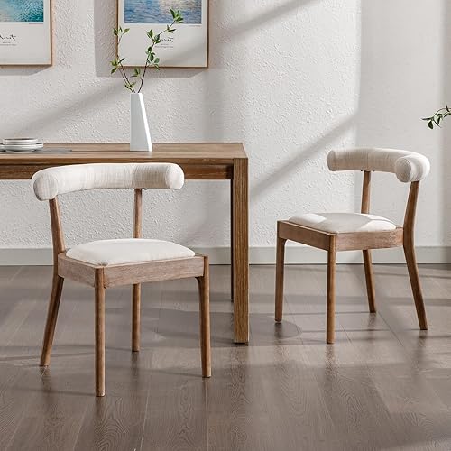 Juego de 2 sillas de comedor de madera, modernas de mediados de siglo, sillas de sala de estar con respaldo abierto curvado único, cómodas sillas