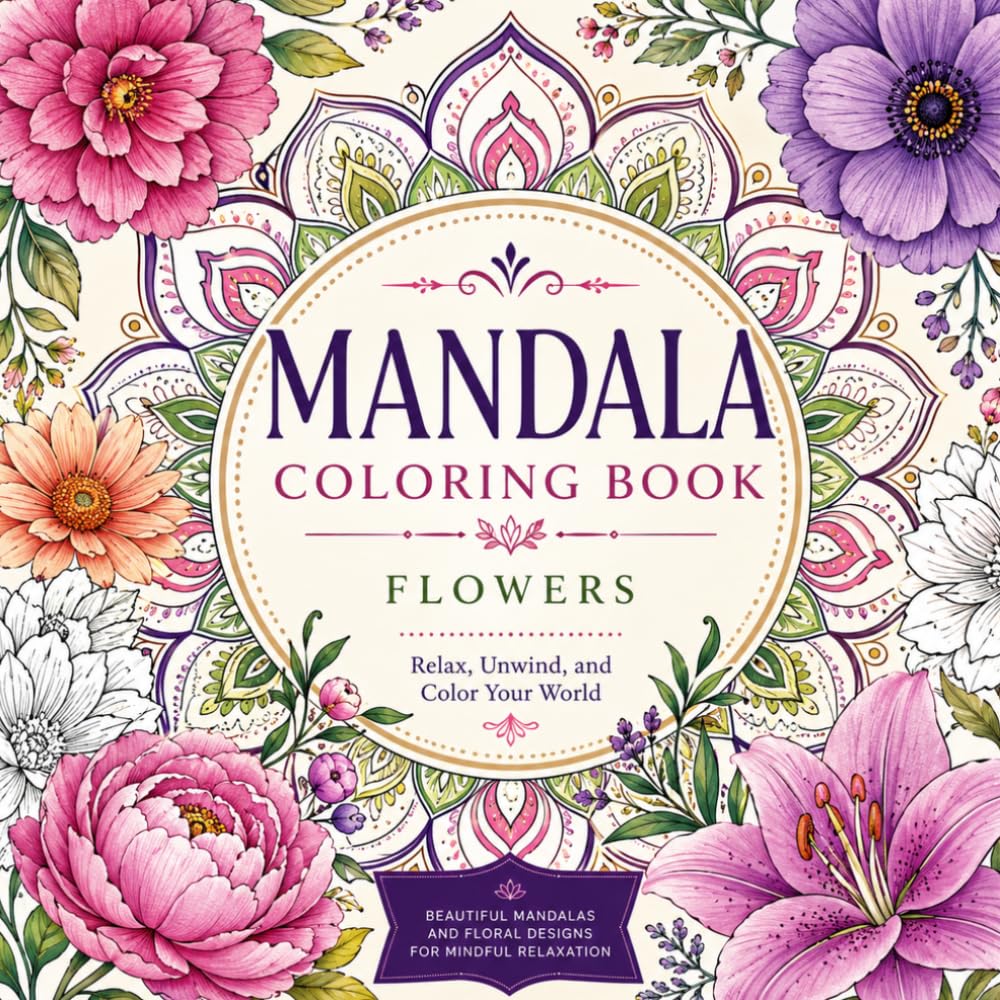 50+ Flower Mandala Coloring Book: for Adults ,Stunning Mandala Designs for Relaxation, Stress Relief, and Mindfulness