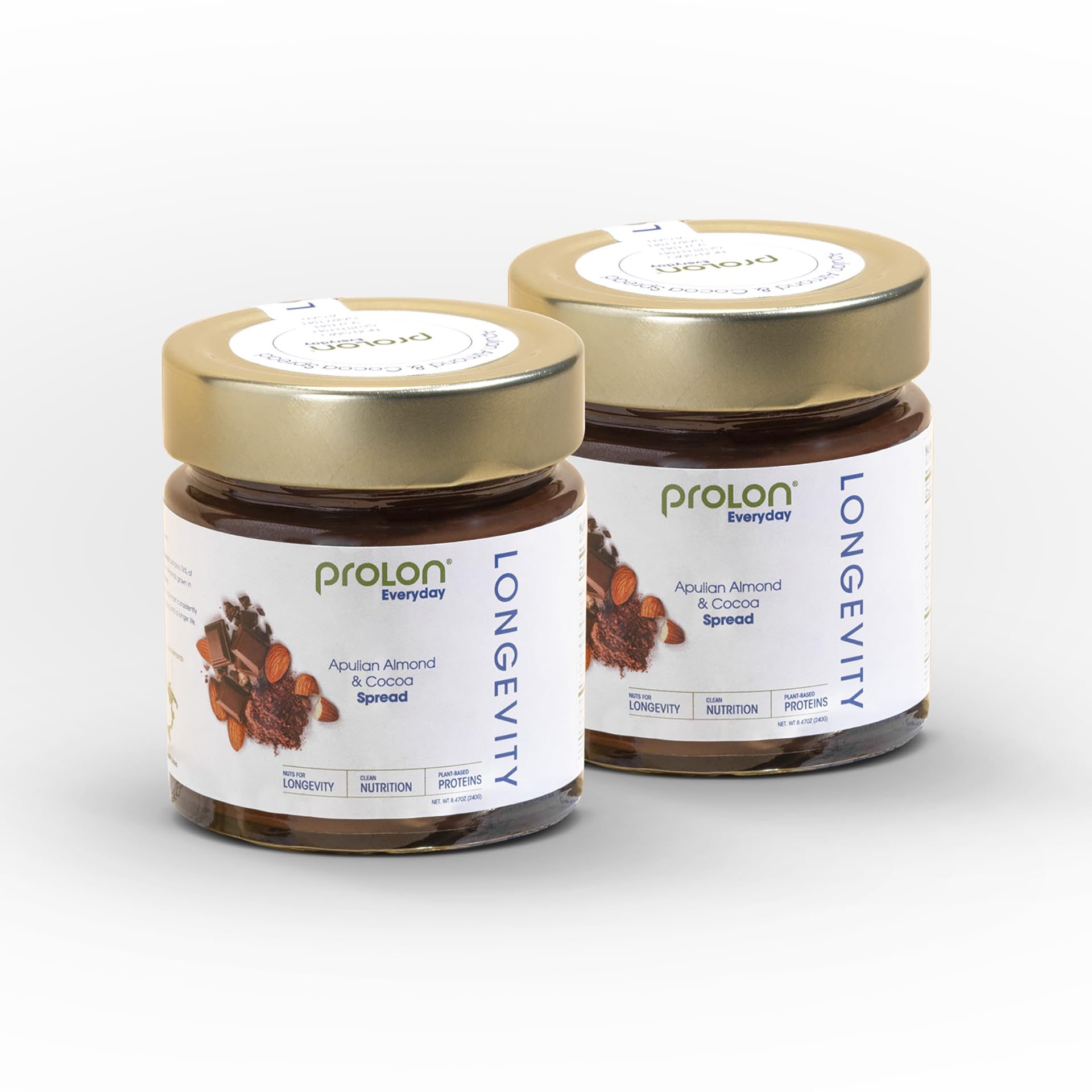 ProlonL-Spread Almond Chocolate Spread | Healthy Low Sugar Keto Snack | Magnesium, Vitamin E, Fiber, Calcium | Gluten-Free, Vegan, Dairy-Free | Plant-Based w/Cane Sugar, & Healthy Fats, 2 Jars