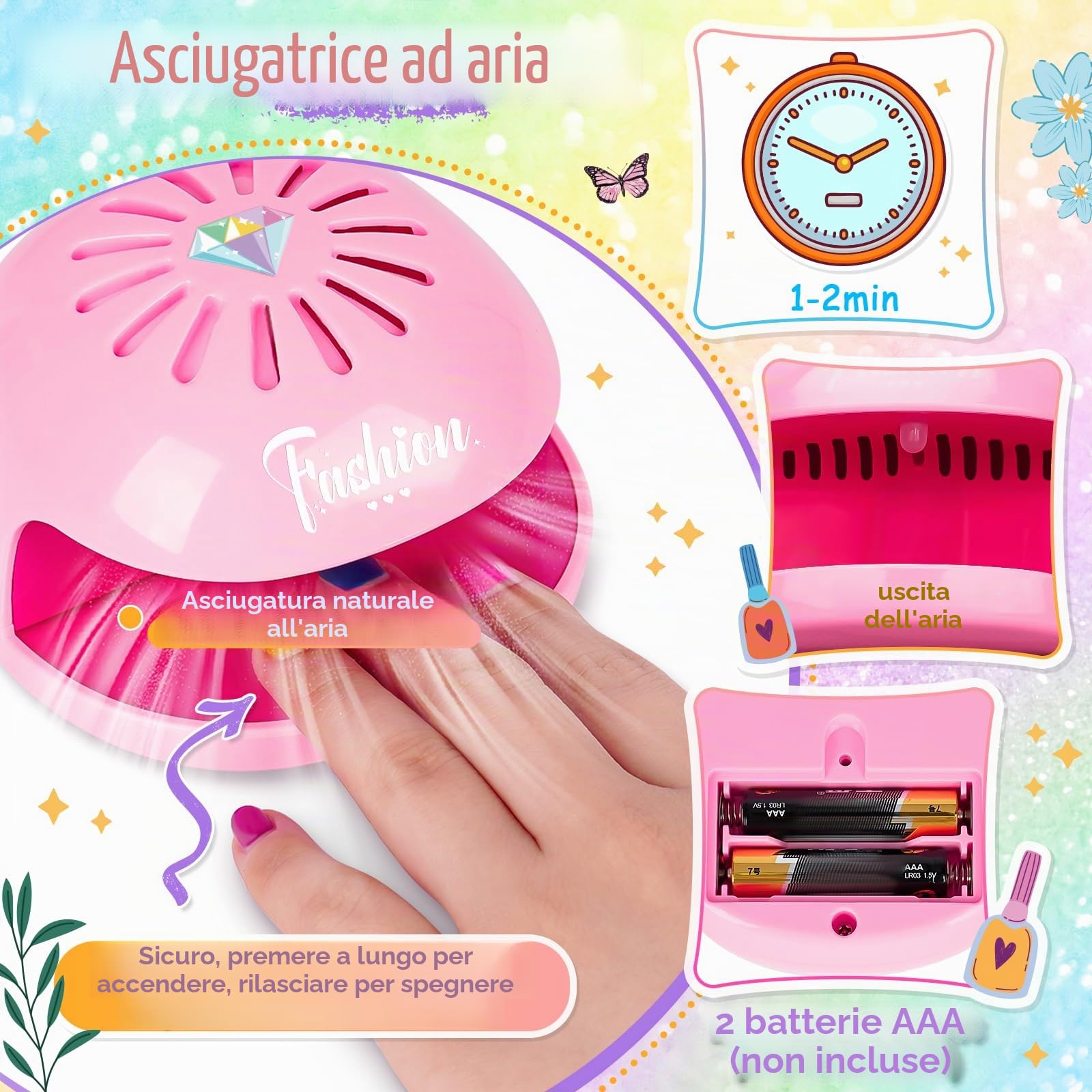 Regalo Bambina 6 7 8 9 10 Anni: Smalto Unghie Bambini, Smalti Non Tossico Staccabile Kit Unghie con Penna Asciuga Smalto, Regali di Compleanno per Ragazze, Salone Bellezza Giochi 5-12 Anni Femmina