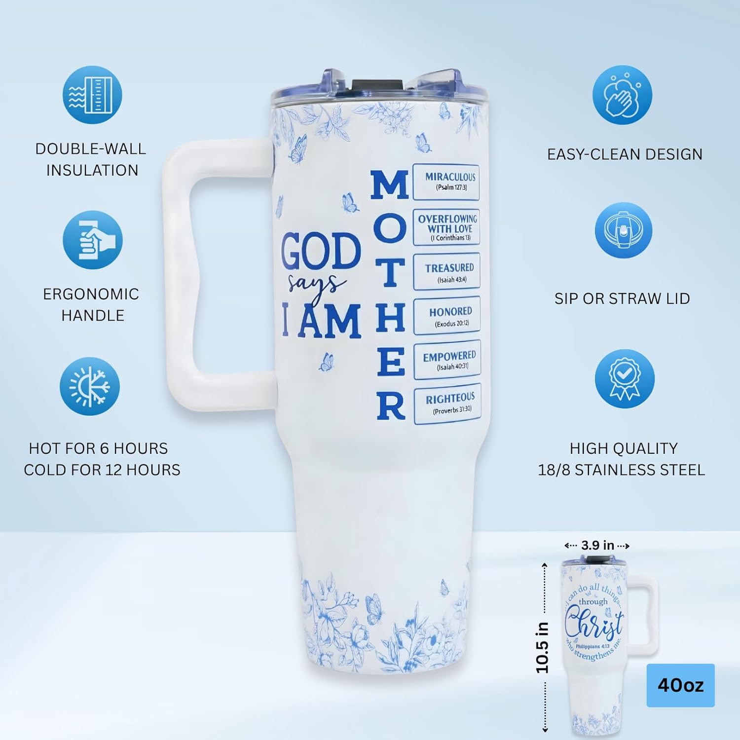 Mothers Day Gifts For Mom Christian, Christian Gifts for Mom, Mama Tumbler With Handle 40oz, Mommy Coffee Mug, Mama Tumblers, Momma Gift Ideas, Birthday Present For Her, Religious Gift for Women