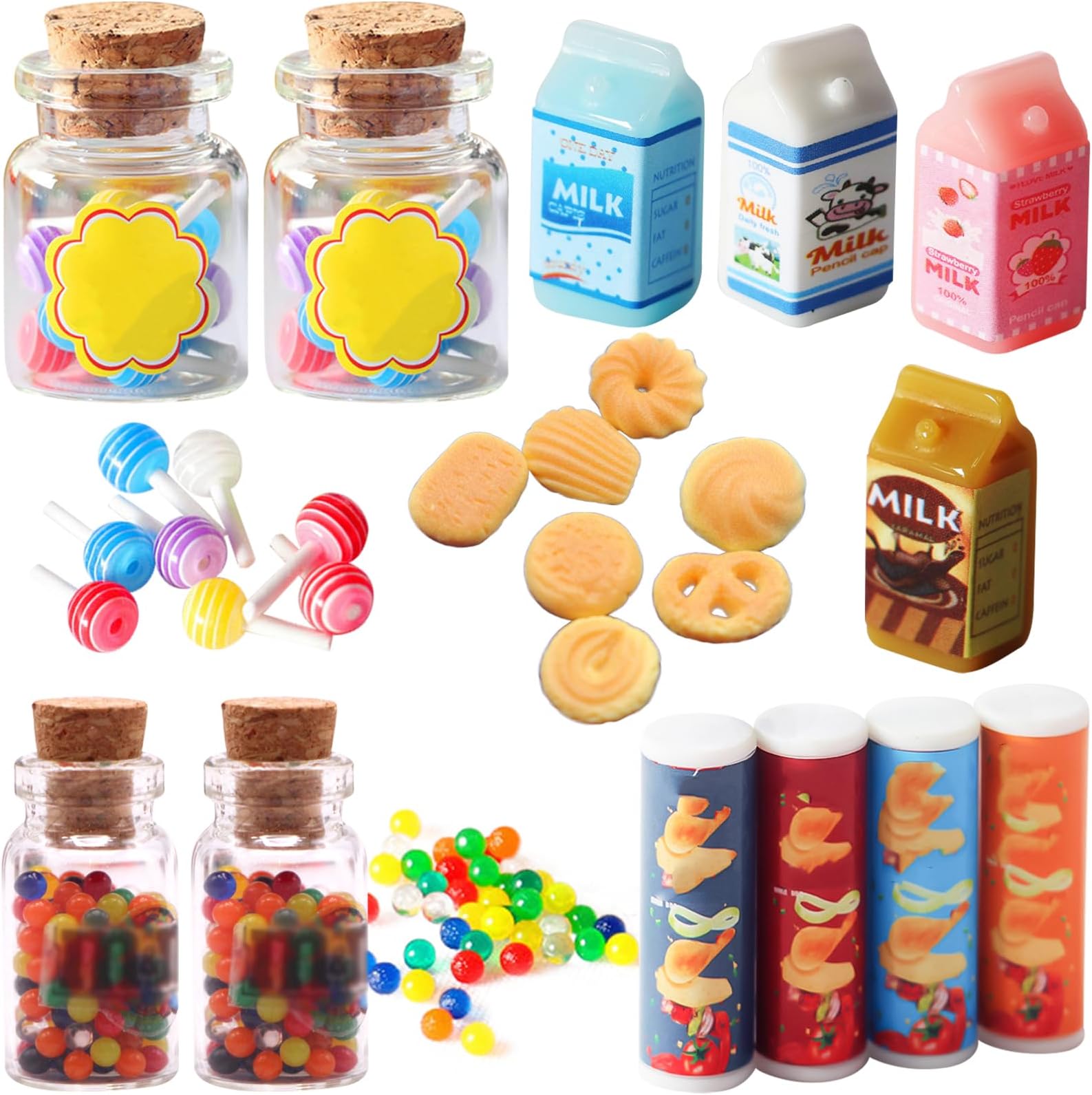 19 Pieces Miniature Food Drink, 1:12 Scale Miniature Dolls House Food Accessories, Mini Food Drink, Miniature Kitchen Accessories, Mini Pretend Play Food Set, for Barbie Doll House