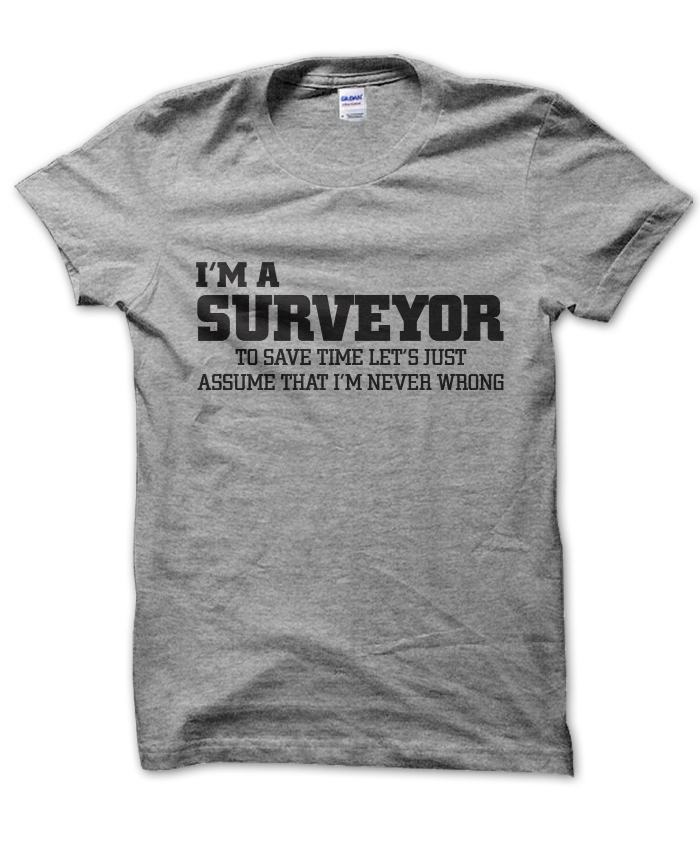 Clique Clothing Grey I'm A Surveyor Let's Assume I'm Ever Wrong T-Shirt (, Xl)