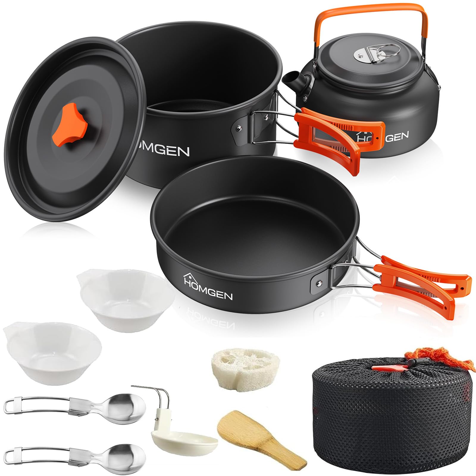 HOMGEN Camping Cooking Set Camping Pots and Pans Set Aluminium Camping Cookware Kit Protable Cooking Mess Kit Lightweight Camping Cooking Equipment for 2-3 People