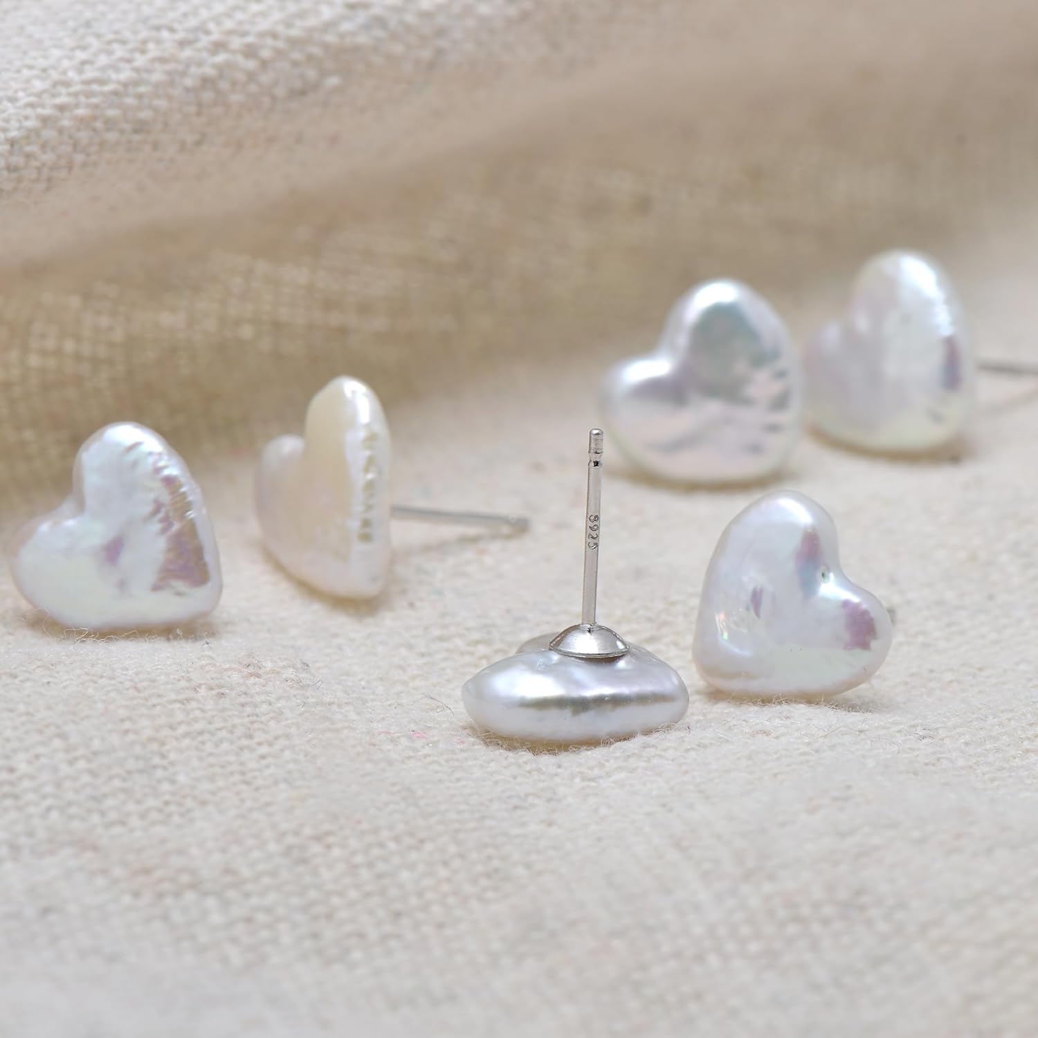 Heart - Freshwater Cultured Baroque Pearl Studs Earrings for Women, Sterling Silver Earrings - Image 4