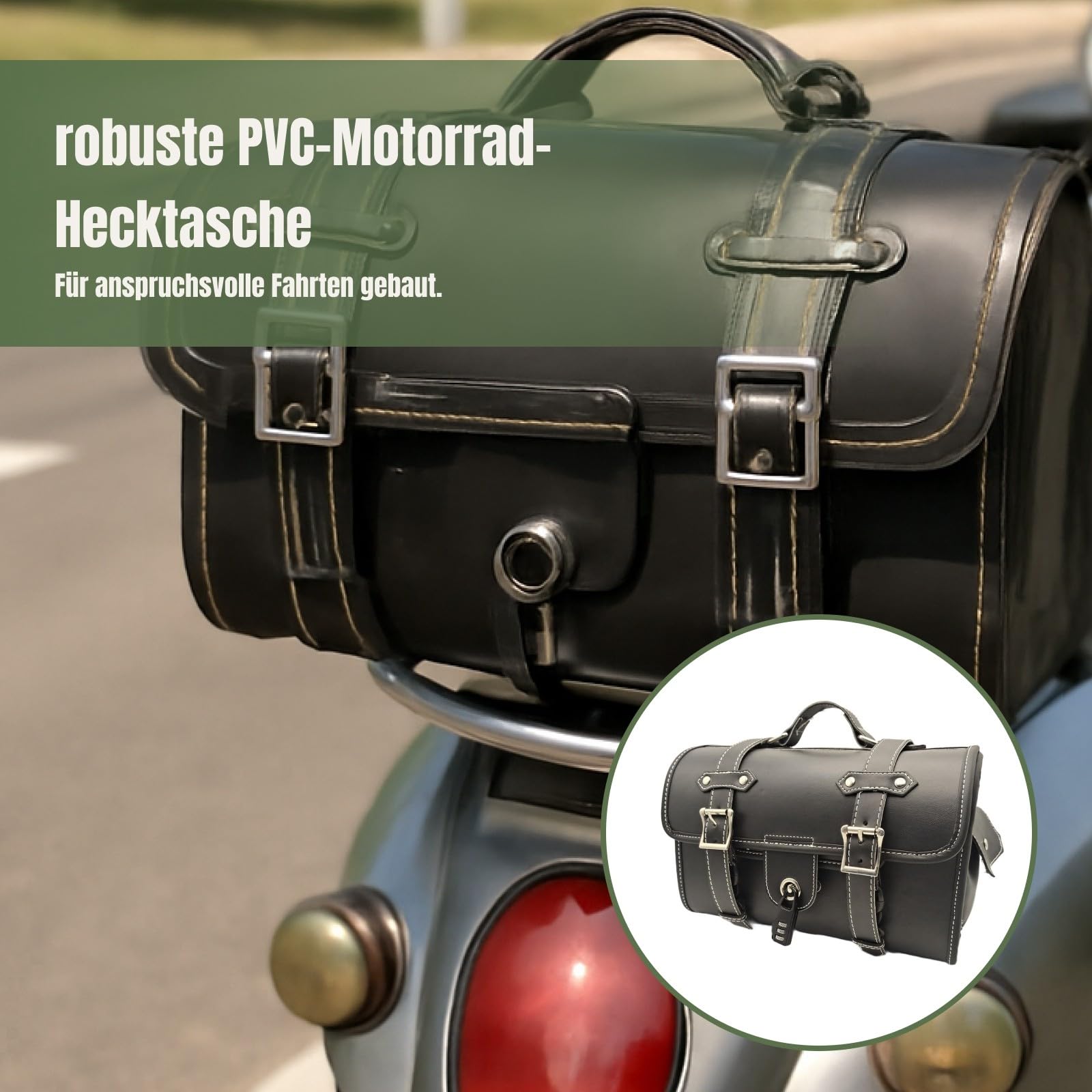 Generische Motorrad-Heckgepäckträgertasche, Motorrad-Aufbewahrungstasche, Seitentaschen, stabile Retro-Gepäcktasche mit Reißverschluss für Roller, Schwarz