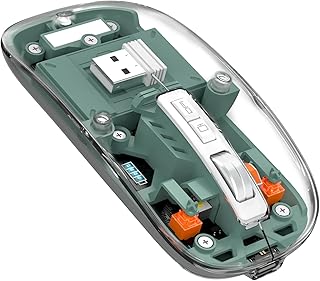 MAGIC-REFINER Wireless Mouse, Slim Cordless Mouse Dual Mode Bluetooth 5.1/2.4G, Silent Rechargeable Transparent Computer Mouse 2400 DPI 4 Adjustable, Battery Level Visible, for Laptop/PC/MAC, Green