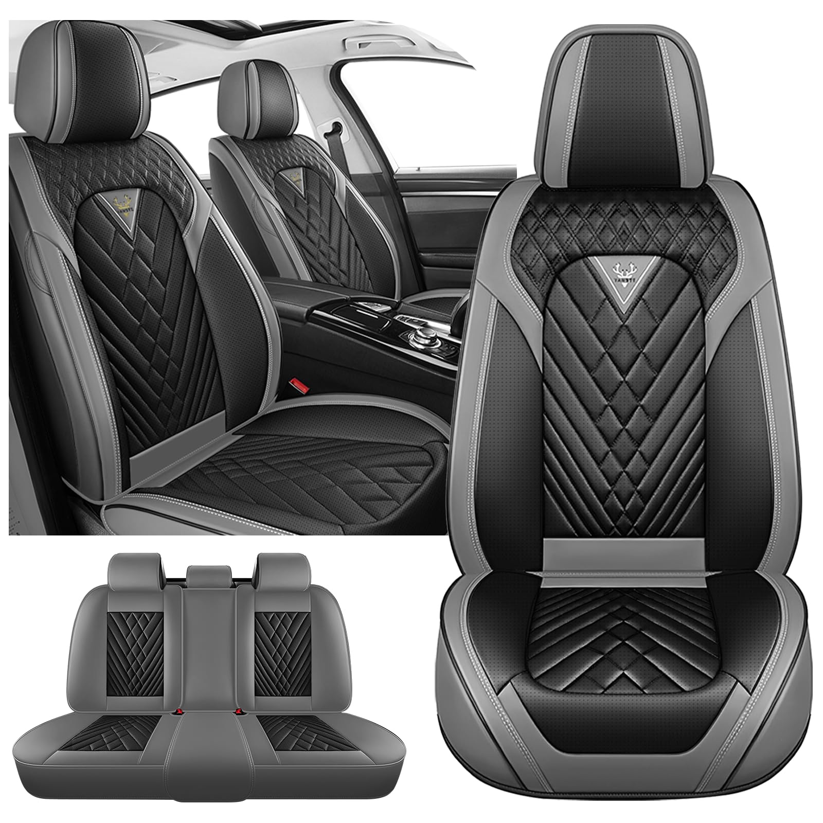 Grand Highlander Seat Covers Custom Fit for Toyota Grand Highlander 2024-2026, Waterproof Nappa Leather Car Seat Cover, Comfortable and Anti-Slip Full Set Car Seat Covers(5 Seats/Gray Black)