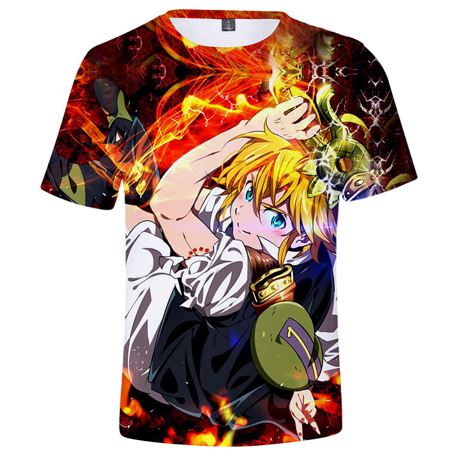Charous Unisex Red 2 Anime The Seven Deadly Sins Cosplay Meliodas 3D Print Cartoon T-Shirt,Summer Refresh T-Shirts Used For Manga Fans