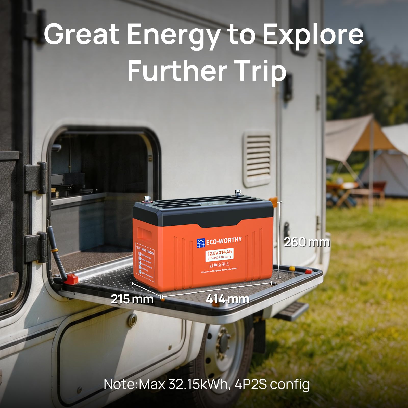 ECO-WORTHY Bateria LiFePO4 12V 314Ah EnergyTrek con Bluetooth, Indicador LED, Protección BMS de Baja Temperatura y máx. 15000 Ciclos, 4019 WH Bateria Litio 12 V para Autocaravana, Panel Solar