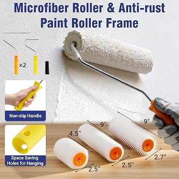 Self Leveling Concrete Tools, Spiked Roller for Self Leveling with Adjustable 5.1ft Pole, Garage Floor Epoxy Kit with Cement Leveling Rake, Spike Shoes for Epoxy Flooring