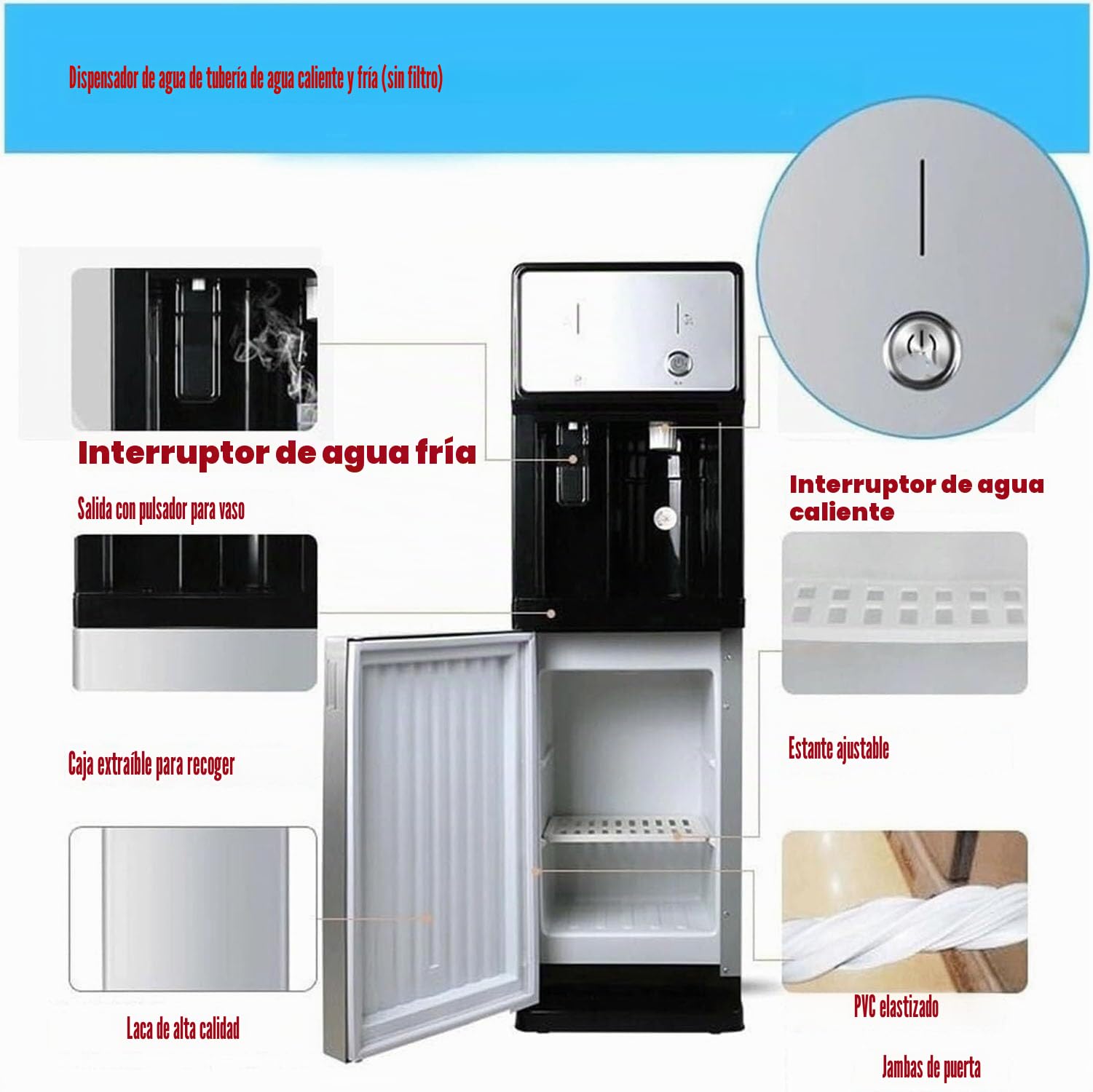 Dispensador De Agua Fría,Unidad Independiente Conectada A La Red De Suministro,Dispensador De Agua De Suelo con Carga,para Uso Doméstico,Oficina,Comercial Y Empresarial,Versión En Inglés