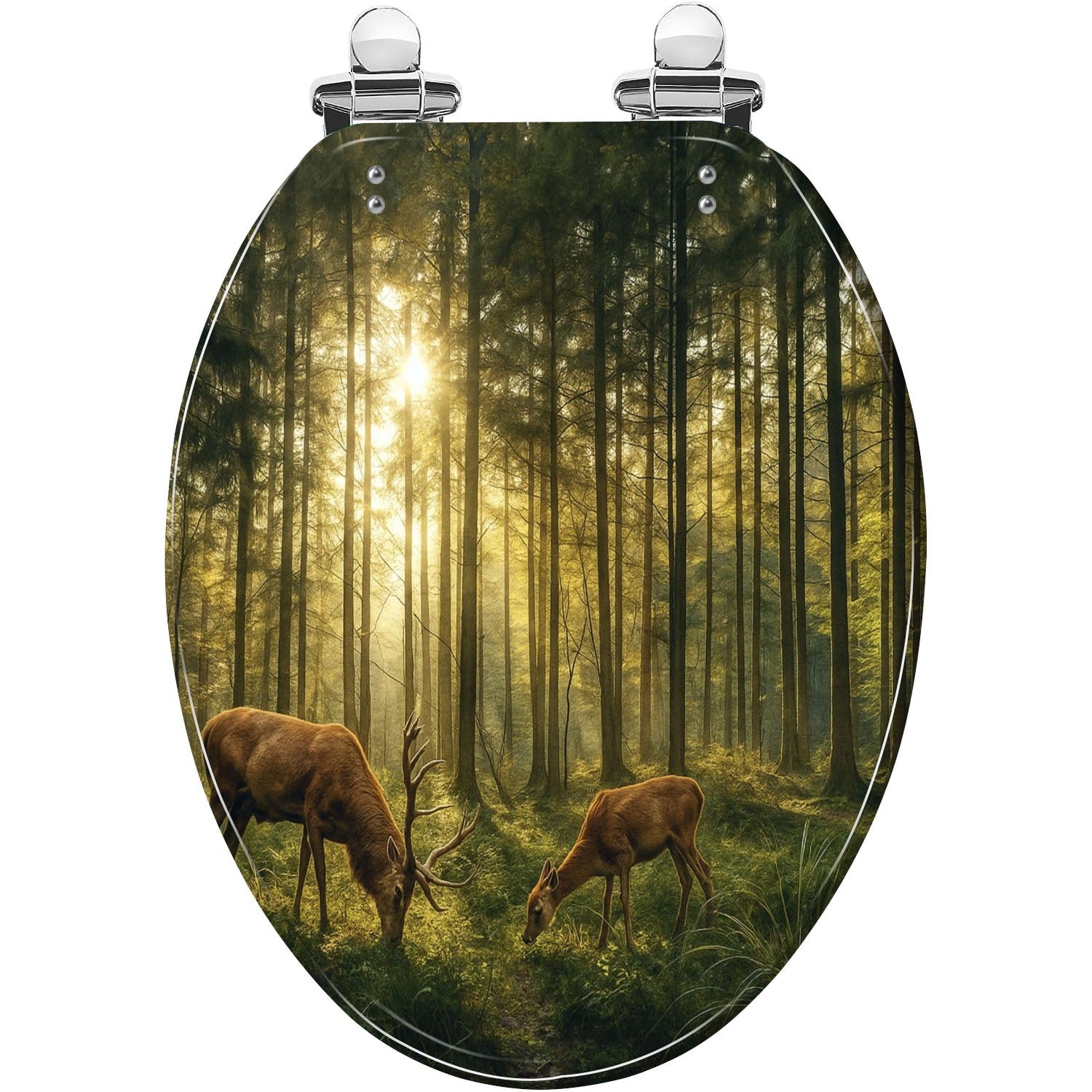 Resin Toilet seat, Elongated Deer Quiet Release Bumpers Cover Cover, Adjustable, Lightweight, Durable, Portable, User-Friendly, Compact, Decorative, Deers, Forest