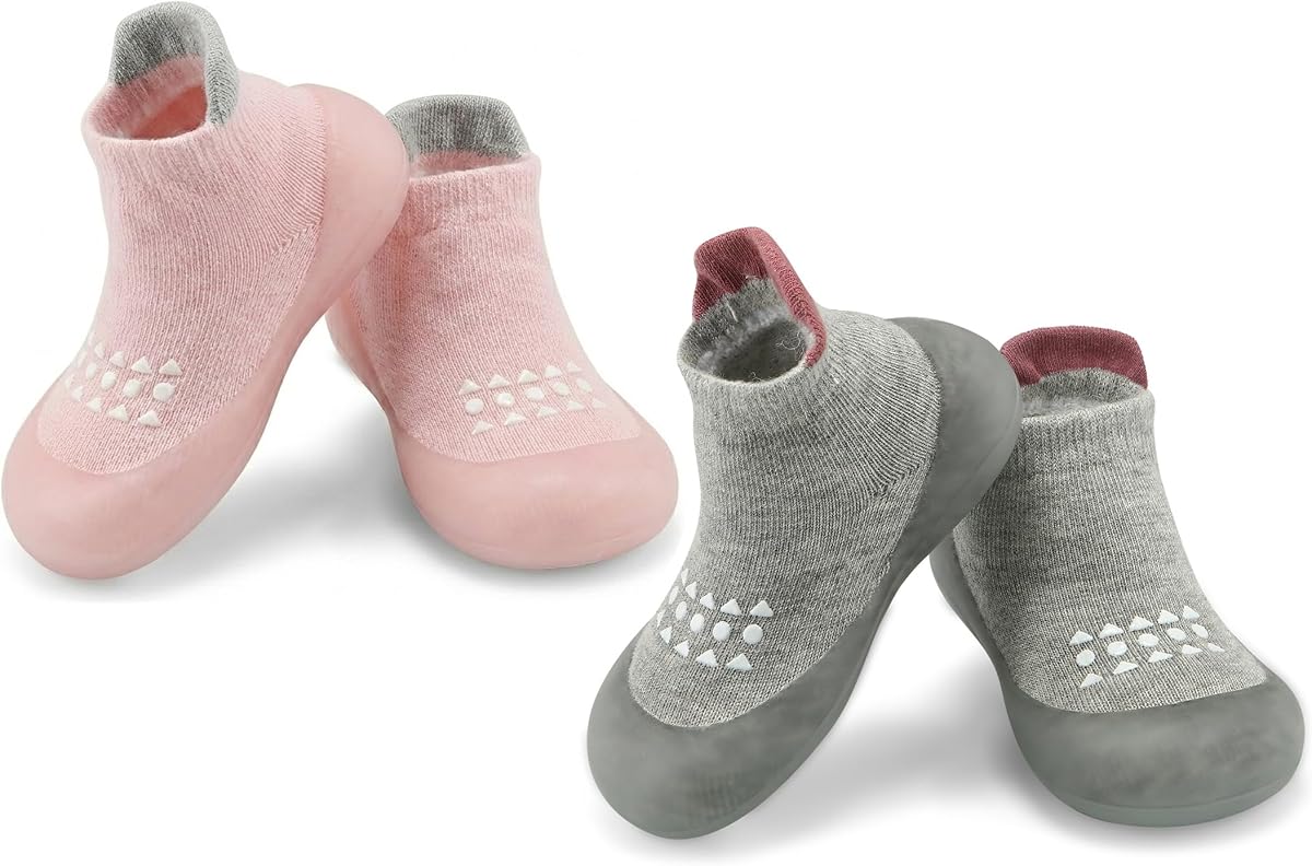 Paquete de 2 zapatos de calcetines para bebé, zapatos para caminar para niños pequeños, zapatillas de deporte de suela suave antideslizantes, zapatillas transpirables para niños y niñas