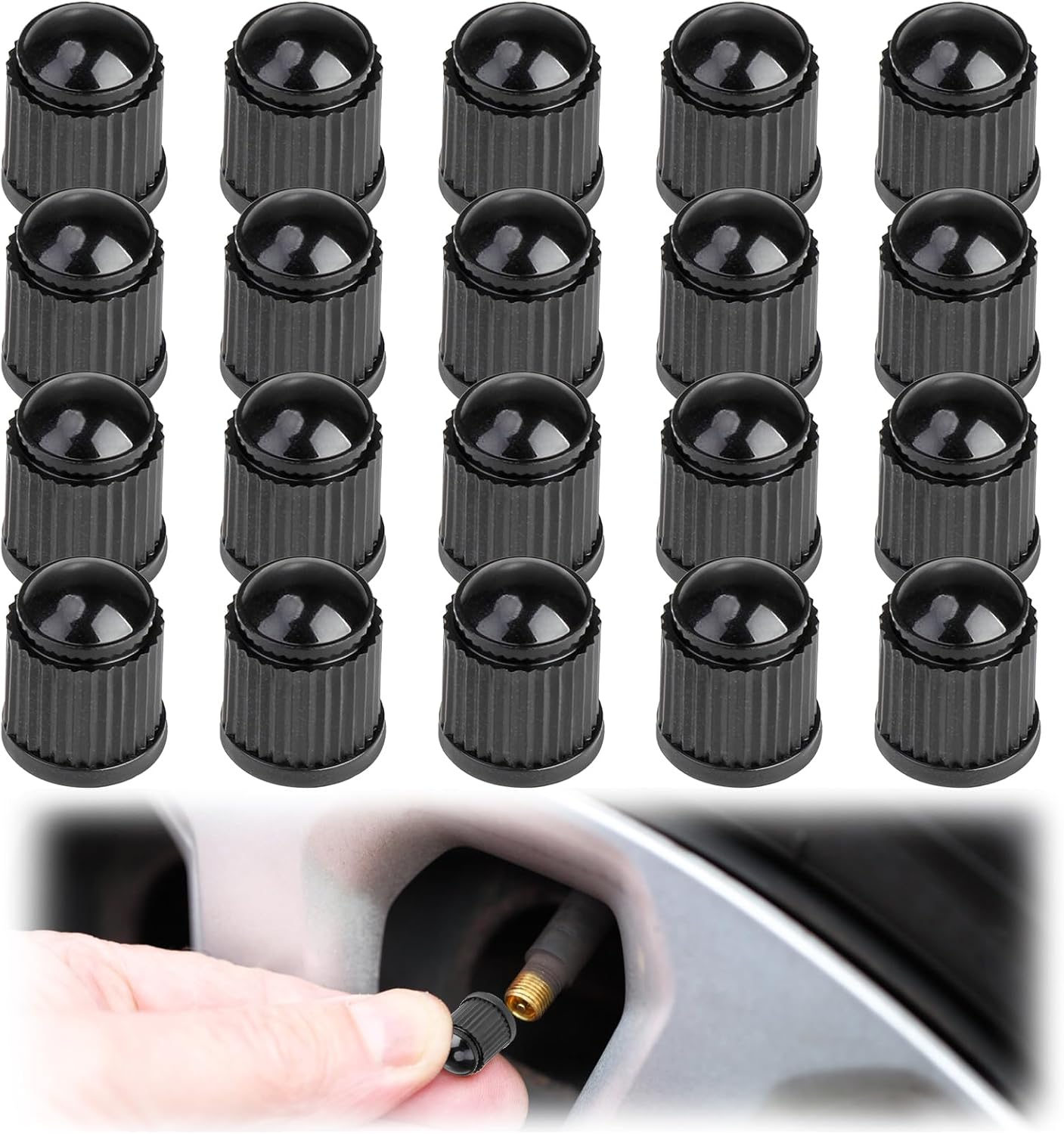 20PCS Black Car Tyre Valve Caps Plastic Tyre Caps Strong Sealing Valve Caps Safe and Durable