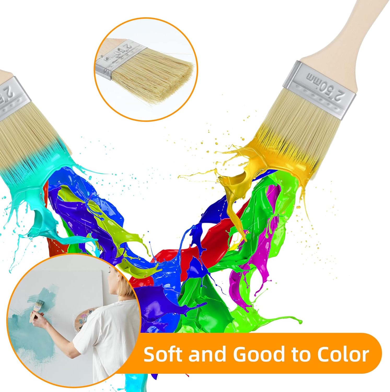 100 Pack 2 Inch Paint Brush Set, Bulk Bristle Chip Brushes, Paint Brushes for Painting Walls Furniture Wood, Brush for Art Painting Projects - Use for Varnish Glues Stains