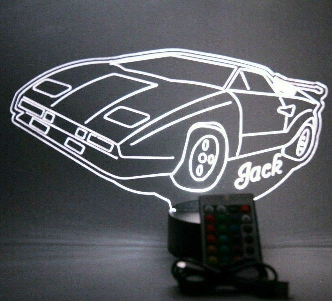 Car Lamp Light Up Lamp Light Lamp LED Personalized Name Free Engraved Race Car Table Lamp - It's Wow, Comes with Remote, 16 Color Options, Dimmer, Great Gift