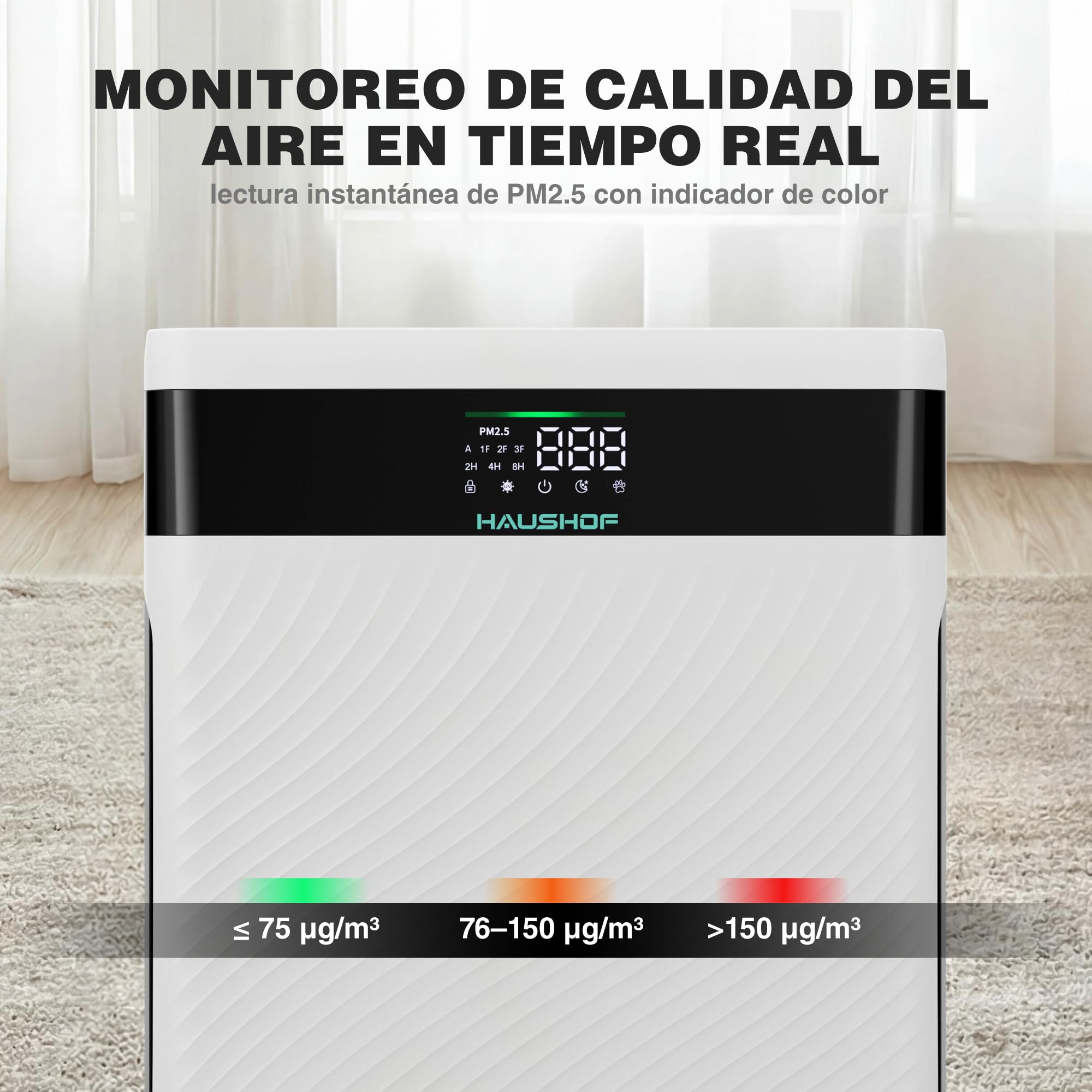 HAUSHOF Purificador de Aire con Filtro HEPA H13 | para Alergias, Polen, Humo, Caspa De Mascotas y Olores, Modo Mascota y Reposo, Silencioso 30dB
