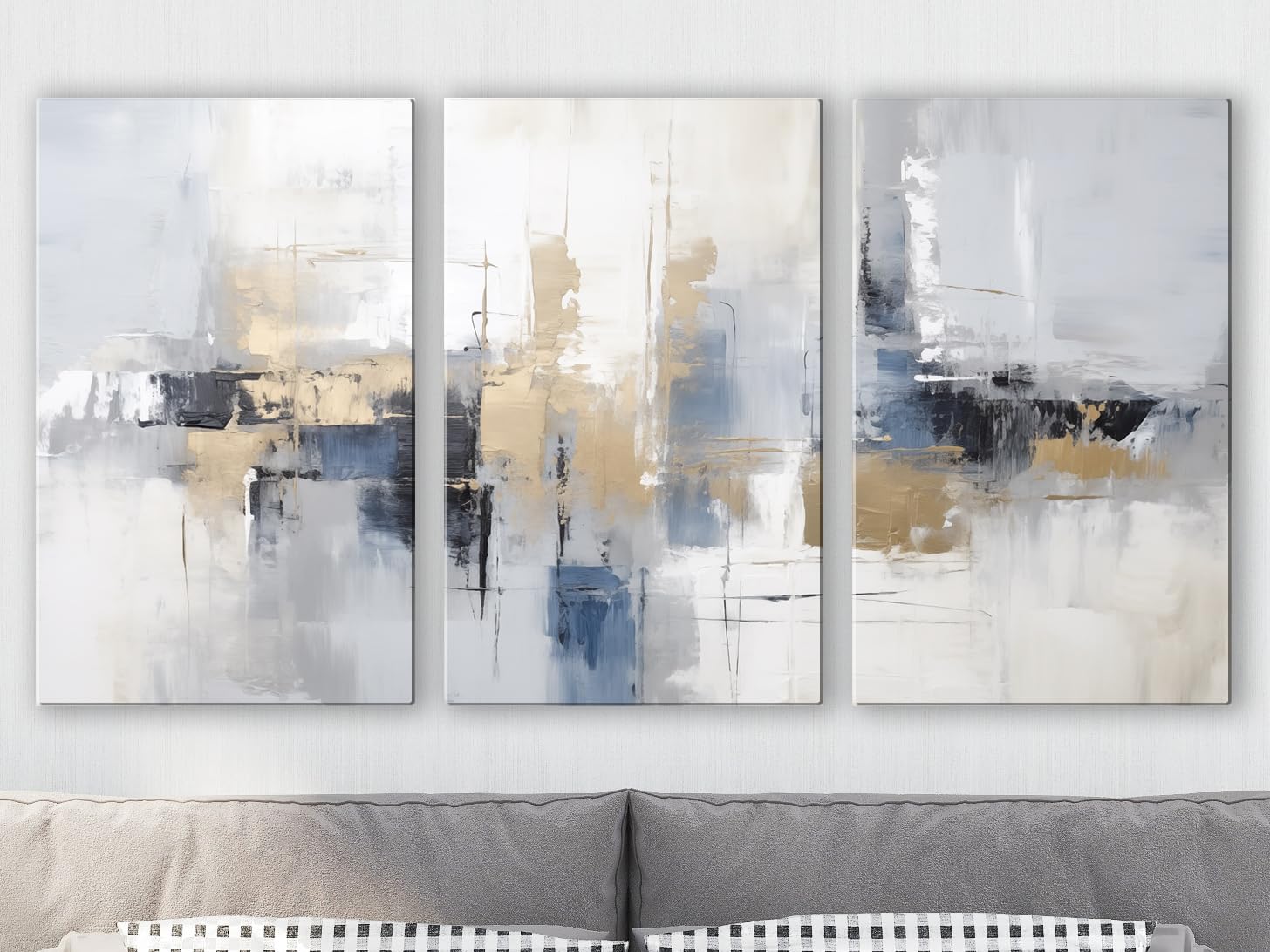 INTELIENZOS Tres cuadros modernos para decoracion de salon 120x61cm, 3 lienzos de Océano, estilo abstracto, Abs 4