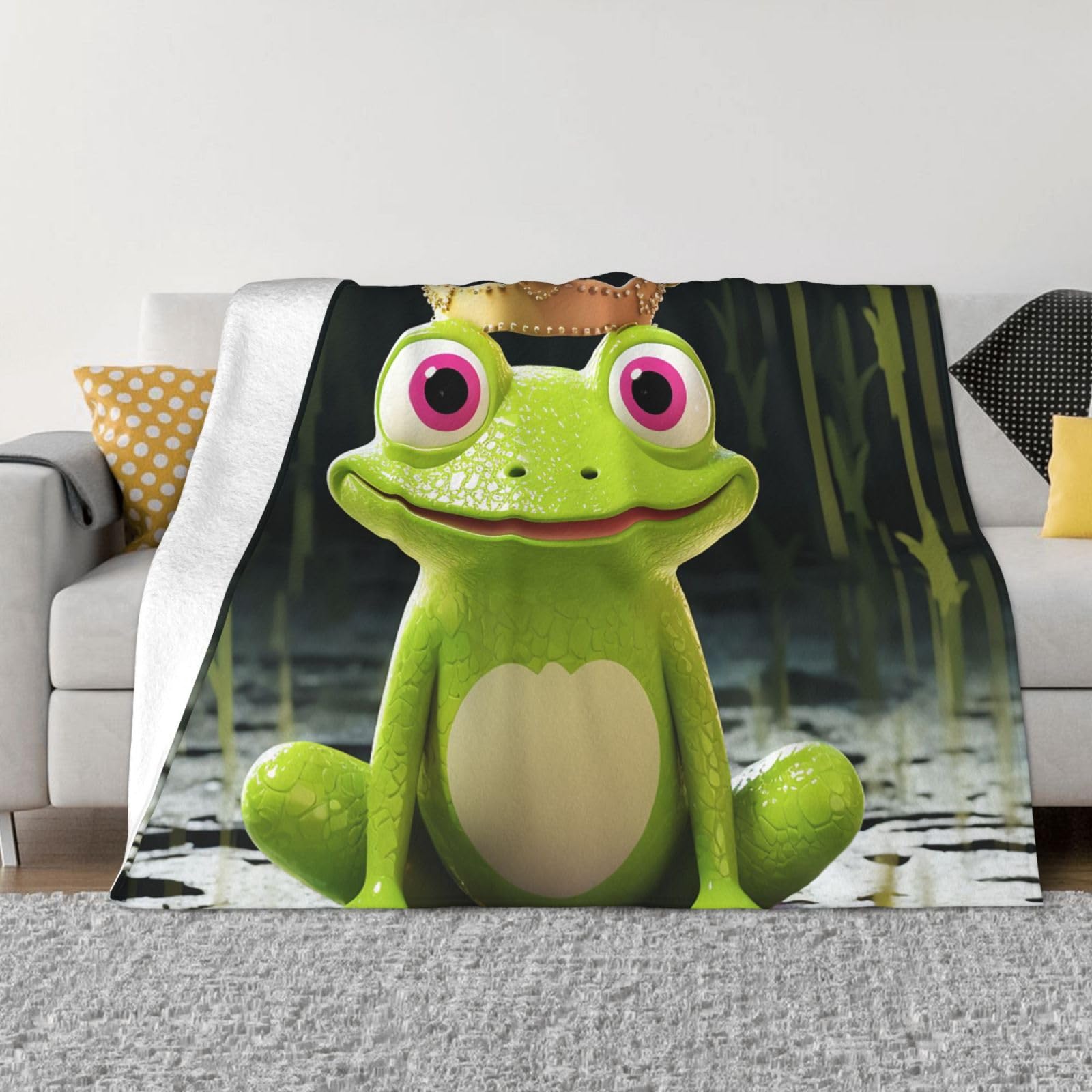 KLOPH Crown Frog Throw Blanket 80"x60" Flannel Fluffy Warm Blanket for Couch, Reversible Plush Blankets for Bed, Comfy Fuzzy Blanket for Sofa, Plush Lightweight-Blankets for All Season