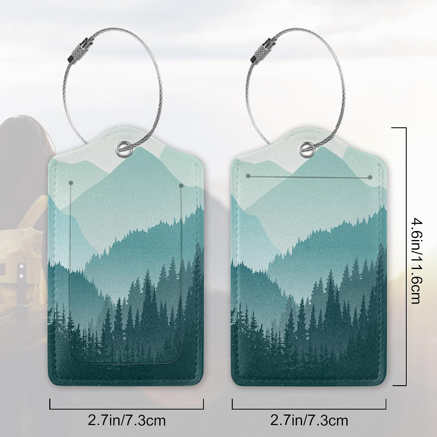 2 Pack Luggage Tag for Suitcase,Misty Forest Leather Suitcase Tags Identifiers with Privacy Name Address Labels & Durable Steel Loop for Women/Men Travel image 2