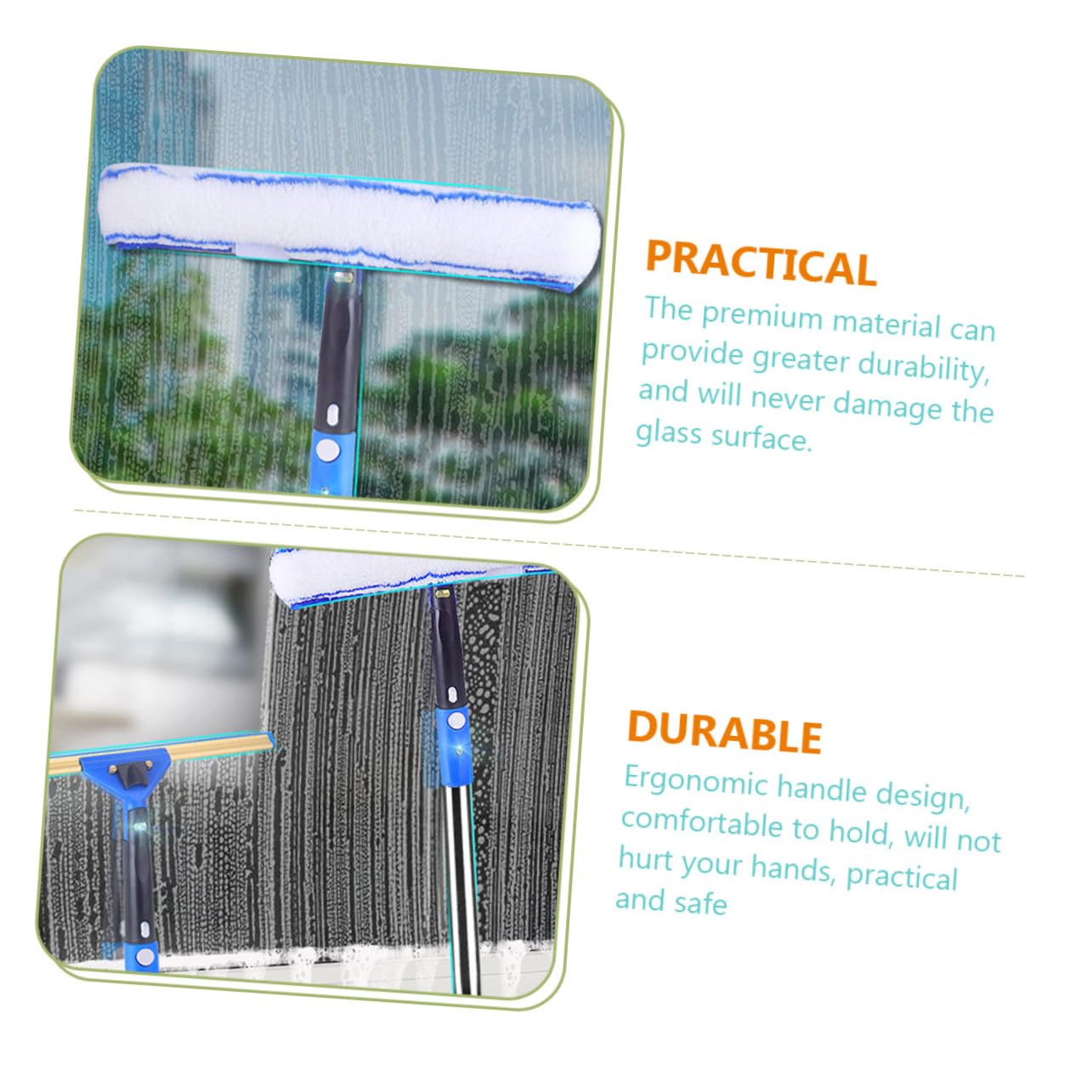 Limpiacristales con Escobilla Giratoria y Paño de Microfibra Absorbente Mango Ergonómico Extensible para Limpieza de Ventanas Coches y Mamparas de Ducha