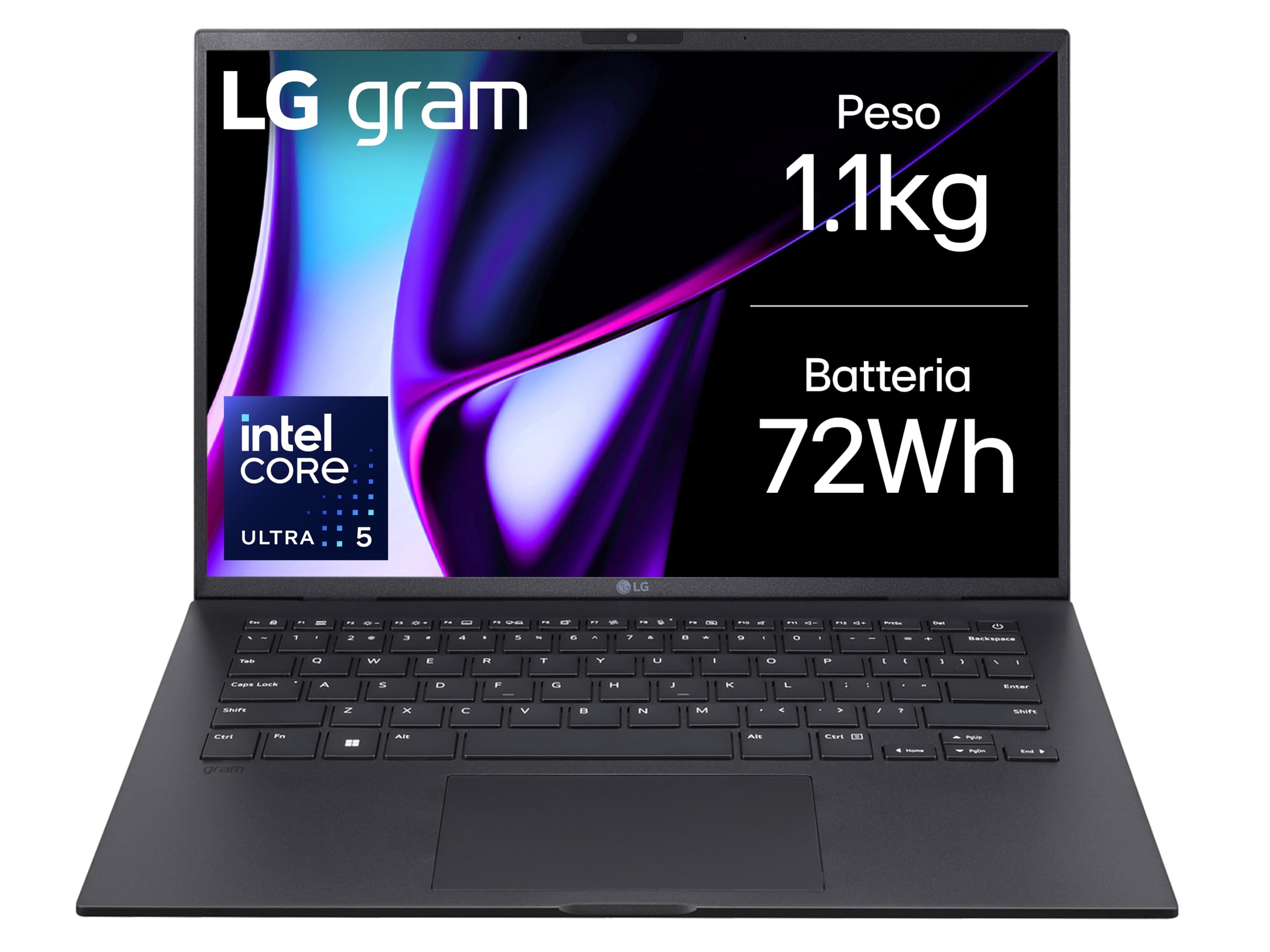 LG gram 14Z90S Notebook 14" WUXGA (1920x1200) IPS, Intel Core Ultra 5 125H, 16GB RAM, 512GB SSD, Peso 1.1kg, Batteria 72Wh, Windows 11 Home, Tastiera italiana, Nero