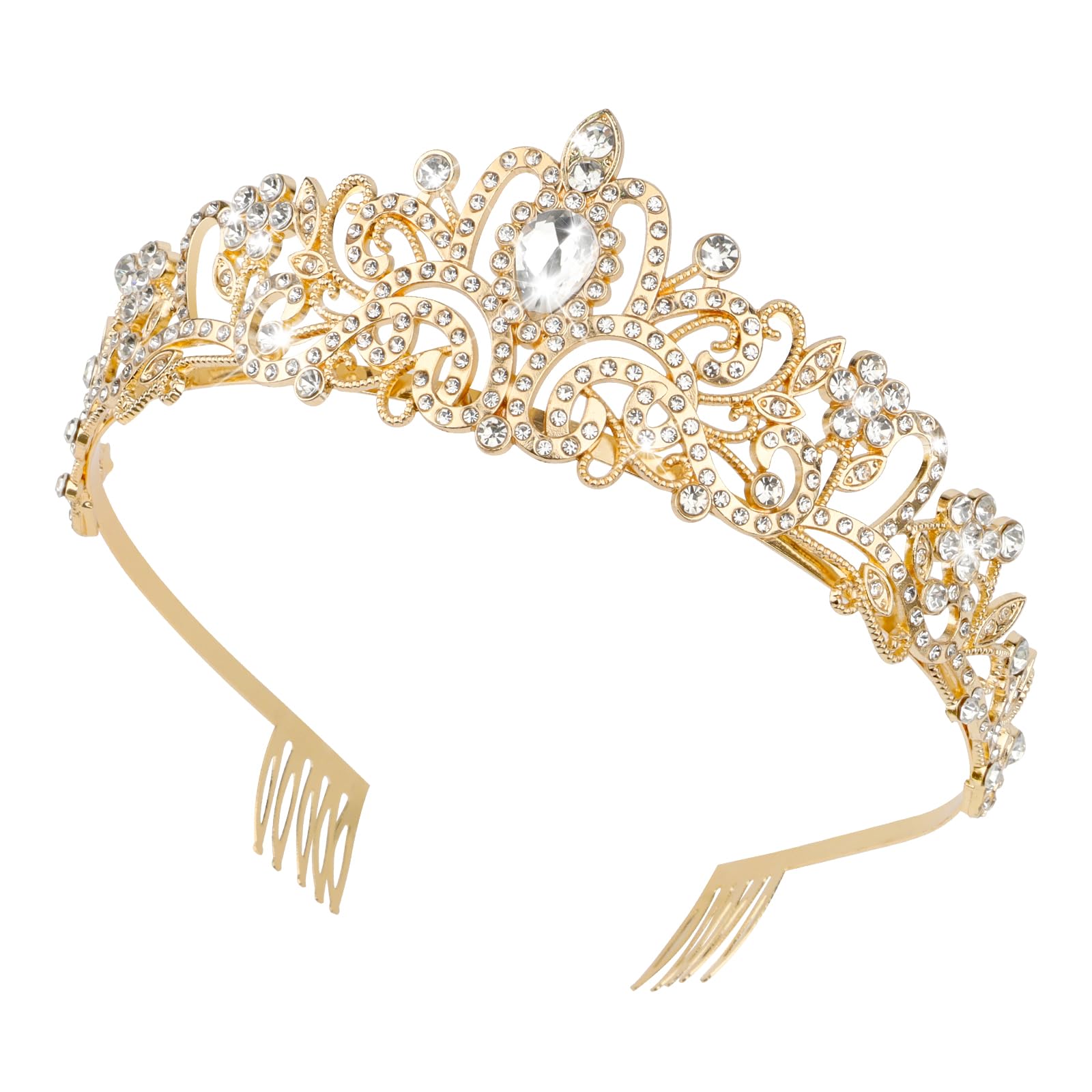 KILDOWS Couronne Femme, Couronne Princesse Or Diadème en Strass Femme Couronne de Mariée Cristal Tiara Bijoux de Cheveux Accesso